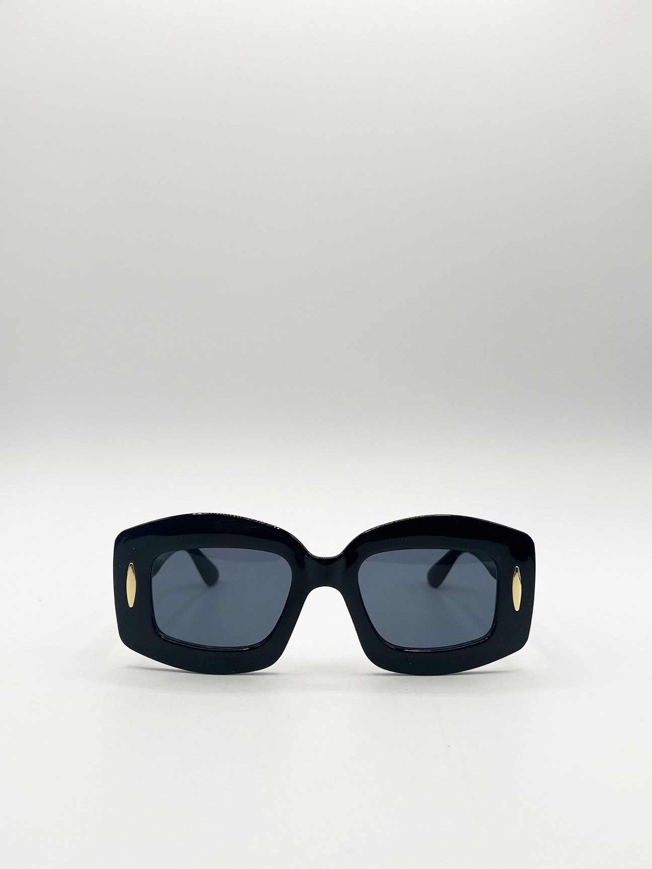 Black Oversized Rectangle Sunglasses in Black, Image 2 of 6