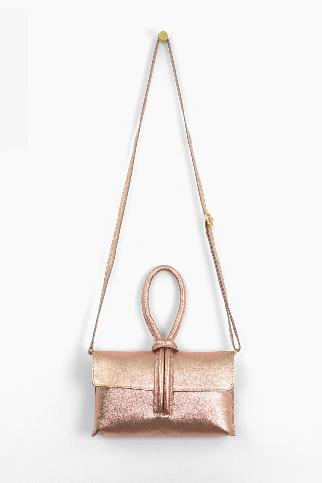 Rose Gold Metallic Italian Leather Wristlet Clutch Bag, Image 5 of 5