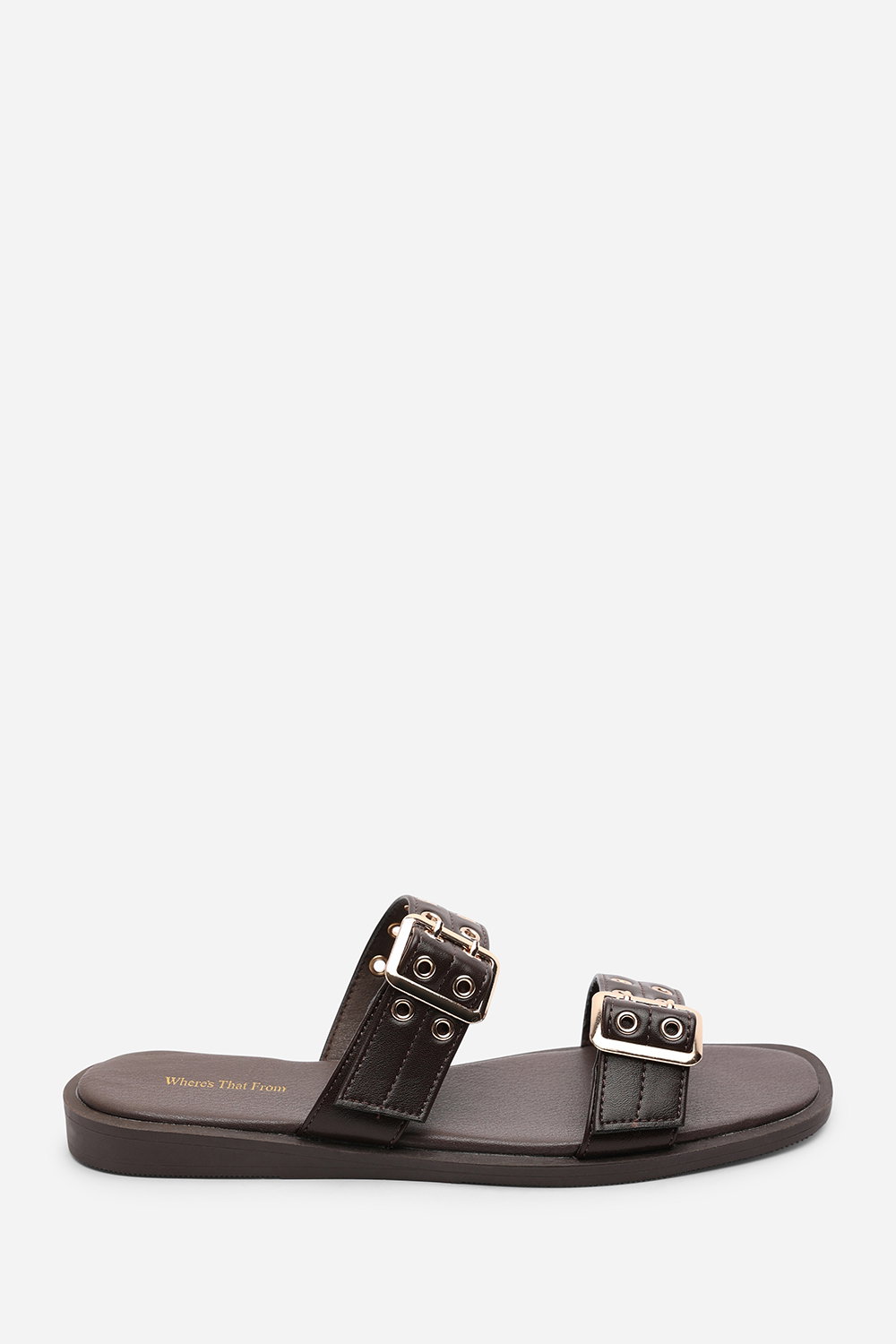 Dark Brown Orchard Slide On Double Buckle Studded Sandal, Image 2 of 5