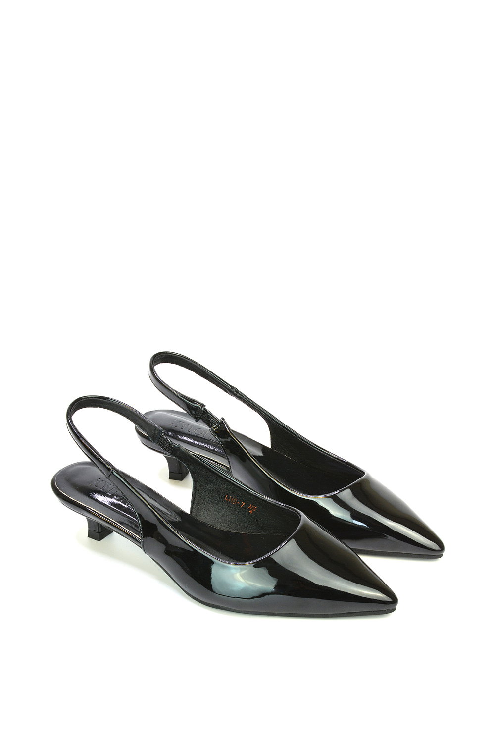 Black XY LONDON Black 'Jenny' Pointed Toe Low Kitten Heel Slingback Pumps, Image 3 of 5