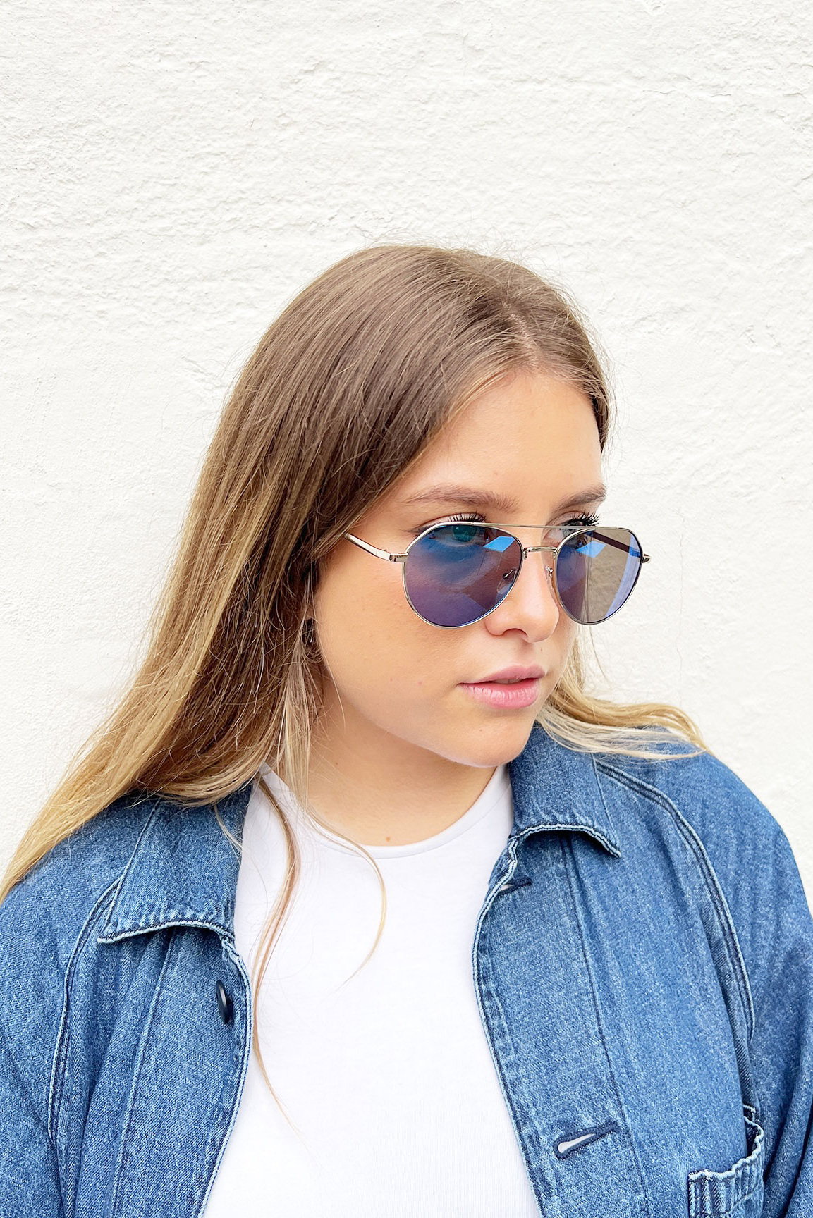 Silver Silver Aviator Sunglasses With Blue Mirrored Lenses, Image 6 of 7