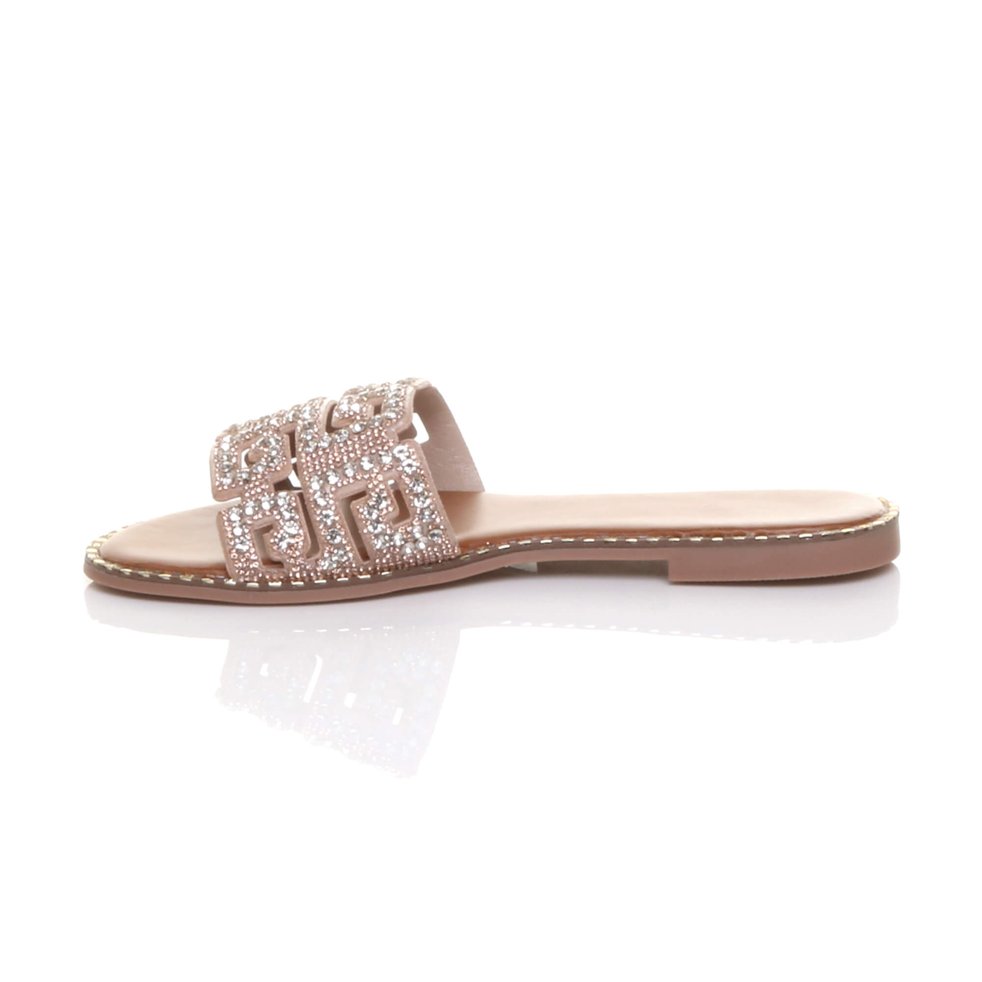 Rose Gold Flat Diamante Mule Sandals Flip Flips Sliders, Image 3 of 4