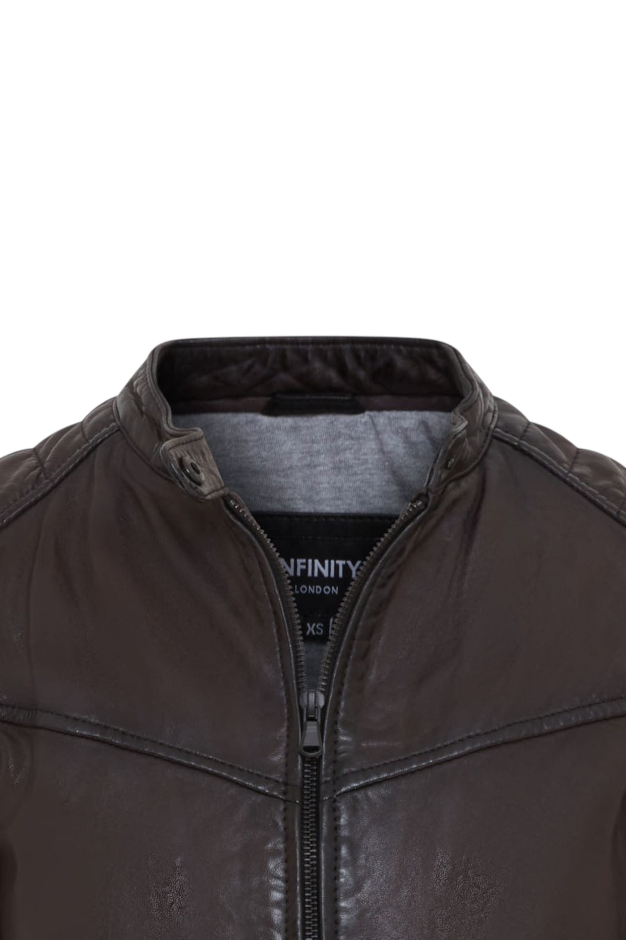 Dark Brown Quilted Leather Biker Jacket-Horten, Image 5 of 6