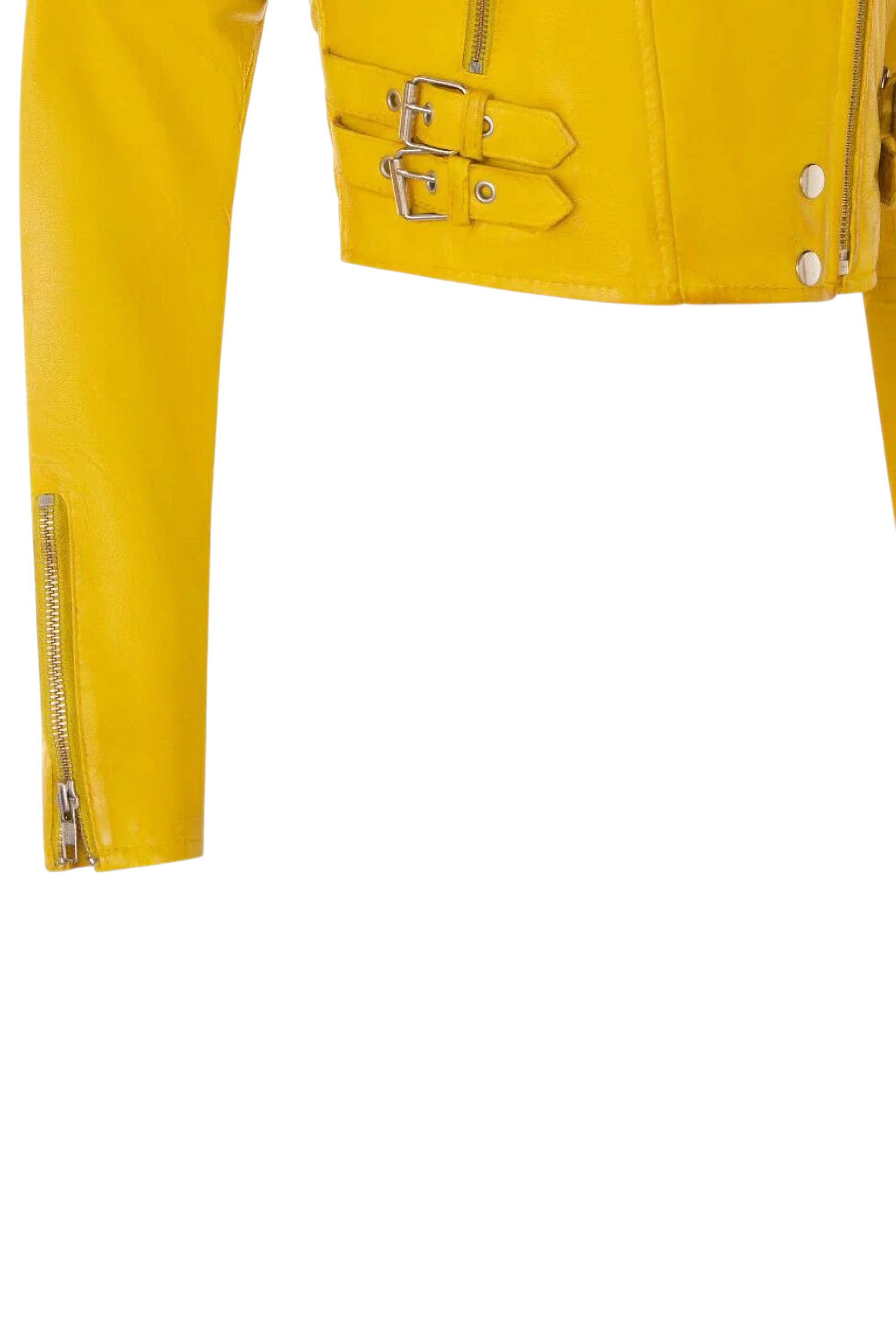 Yellow Infinity Leather Yellow Brando Cropped Leather Biker Jacket, Image 6 of 6