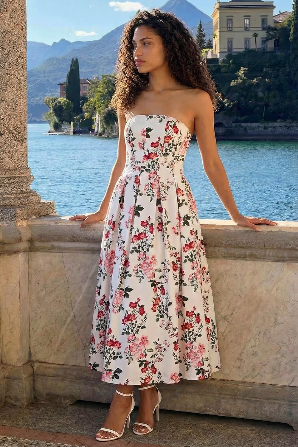 Ivory Petite Floral Stretch Midi Dress, Image 5 of 6