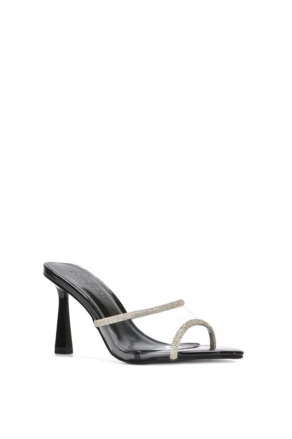 Black 'Ava' Perspex High Heel Mules with Crystal Detail, Image 2 of 6