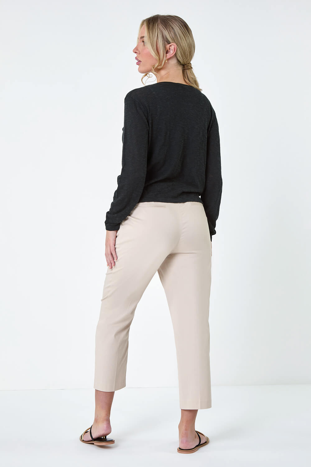Black Petite Waterfall Front Cotton Knit Cardigan, Image 4 of 5