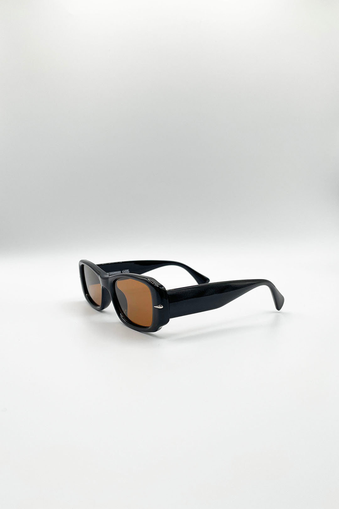 Black Bold Retangle Sunglasses in Black, Image 2 of 3