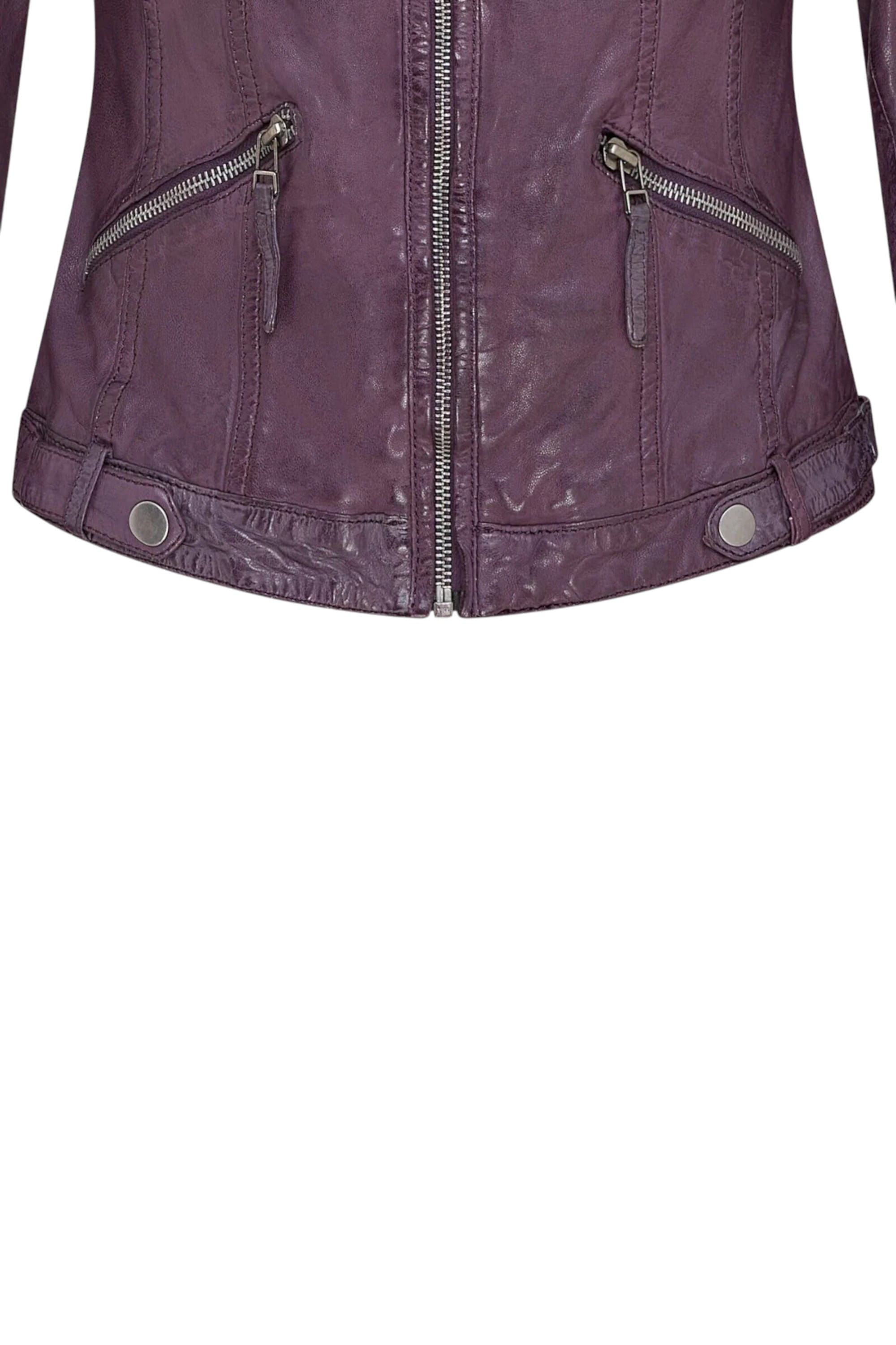 Purple Womens Hooded Biker Jacket - Brazz, Image 4 of 5