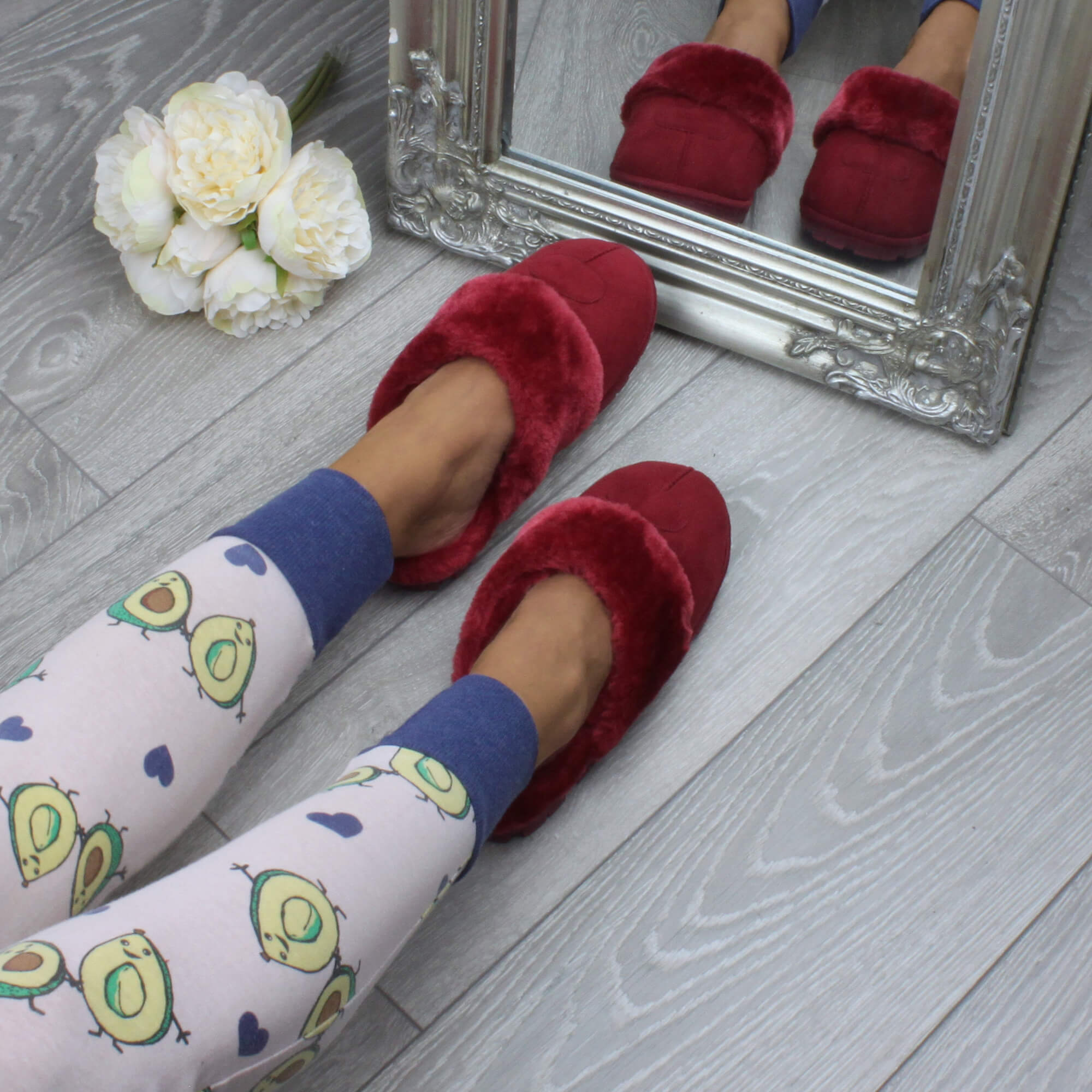 Bordeaux Faux Fur Lined Slip On Memory Foam Mules Slippers, Image 4 of 5