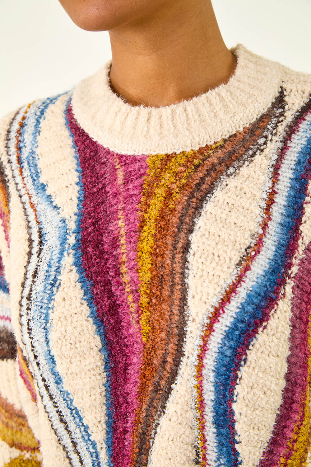 Ivory  Abstract Stripe Knit Jumper, Image 6 of 5
