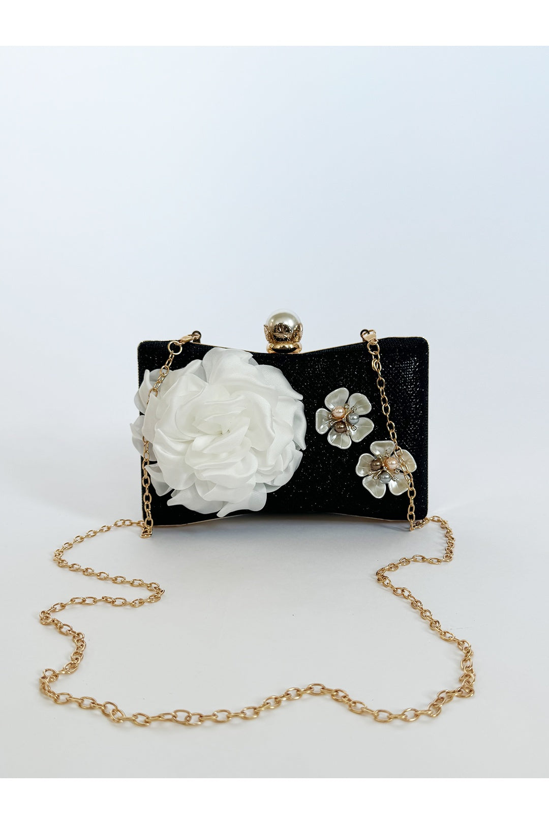 Black Square Clutch Bag with 3D Florals, Image 5 of 5