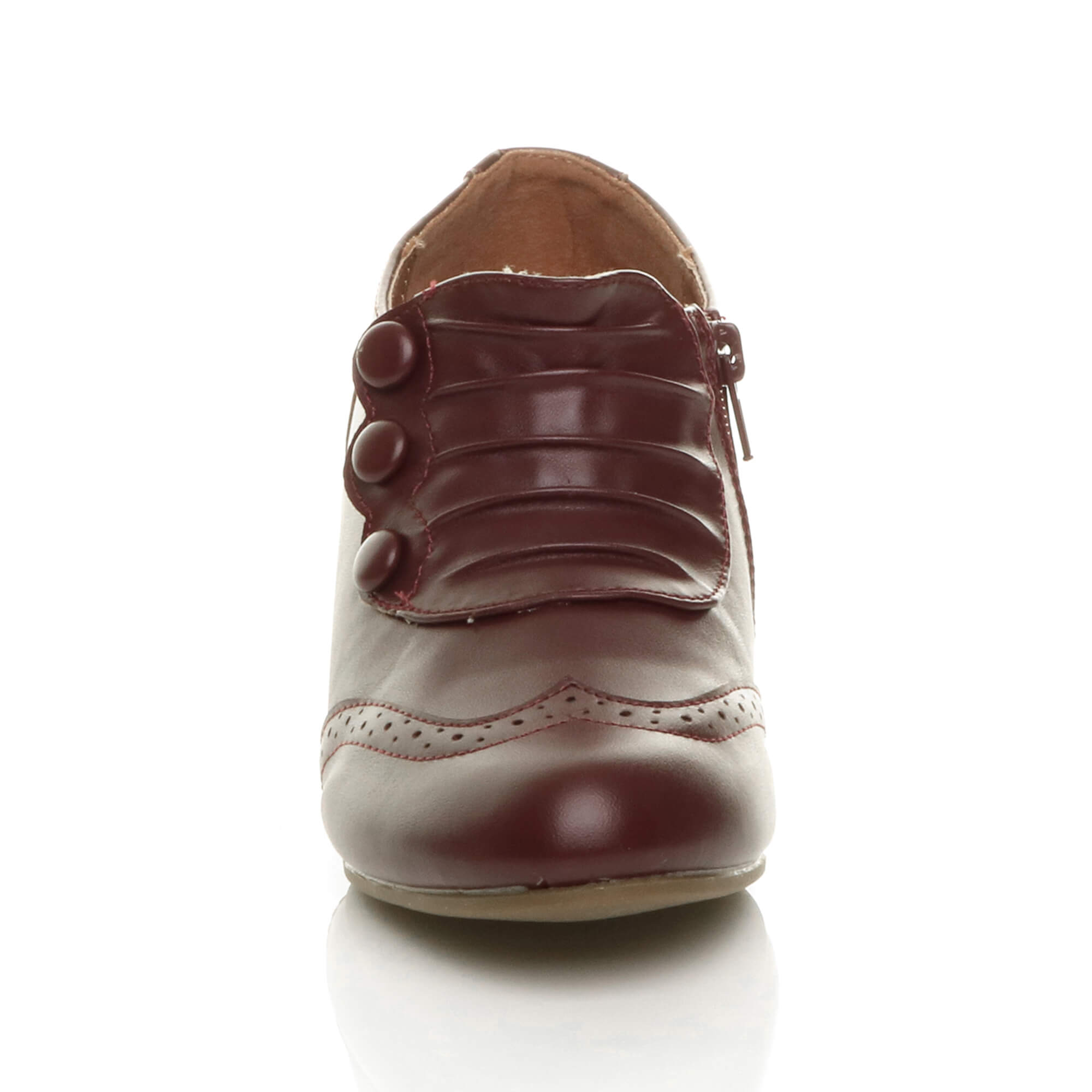 Burgundy AJVANI Burgundy Mid Heel Brogue Button Ankle Boots Shoe Boots, Image 6 of 6