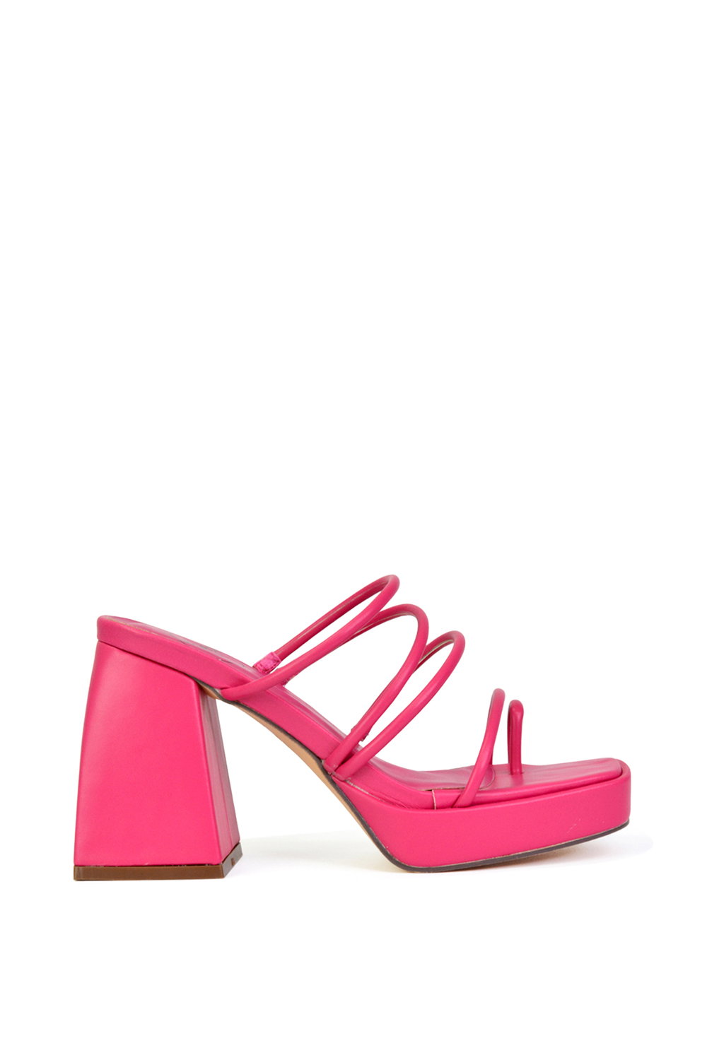 Pink 'Colt' Strappy Square Toe High Block Heel Platform Mule Sandals