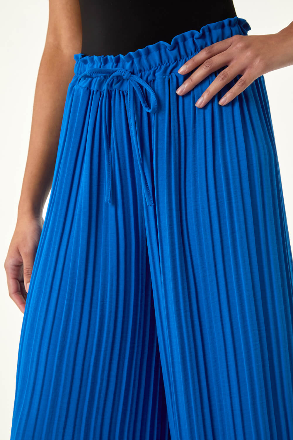 Royal Blue Pleated Wide Leg Culottes, Image 6 of 5