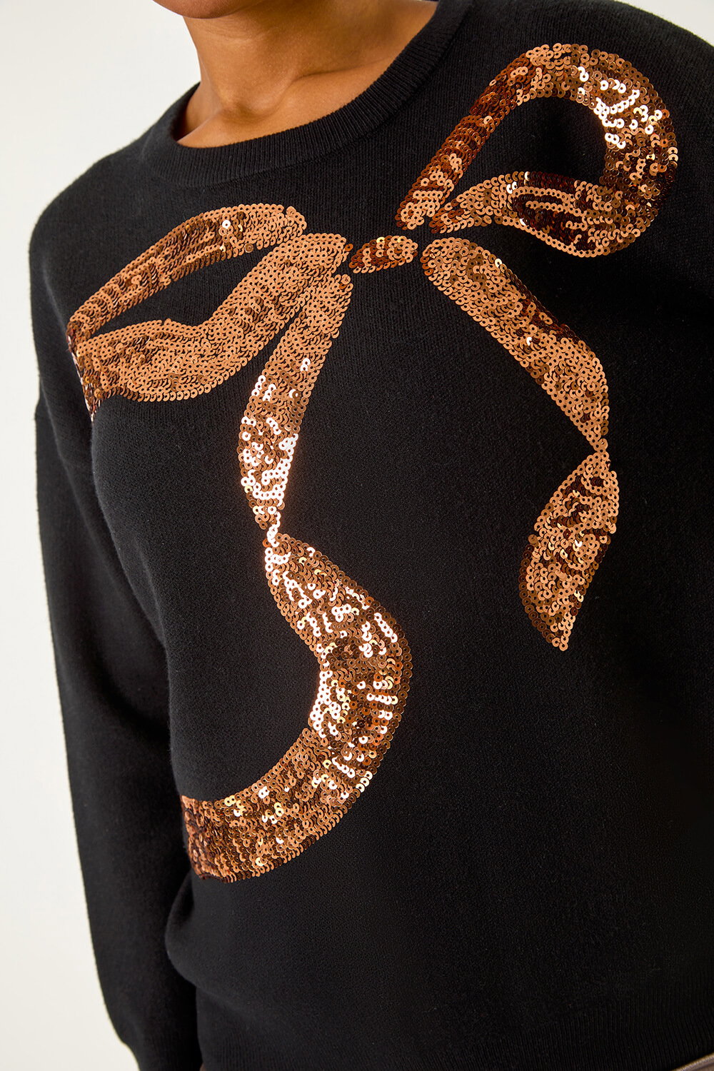 Black Bow Sequin Detail Knit Jumper, Image 6 of 5