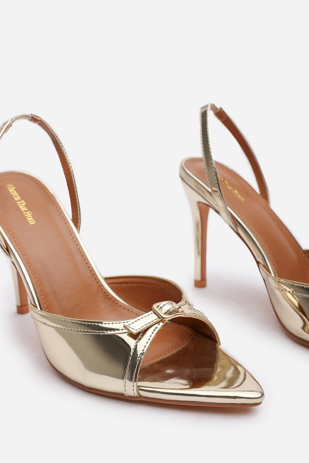 Gold 'Journey' Pointed Open Toe Heel, Image 5 of 6