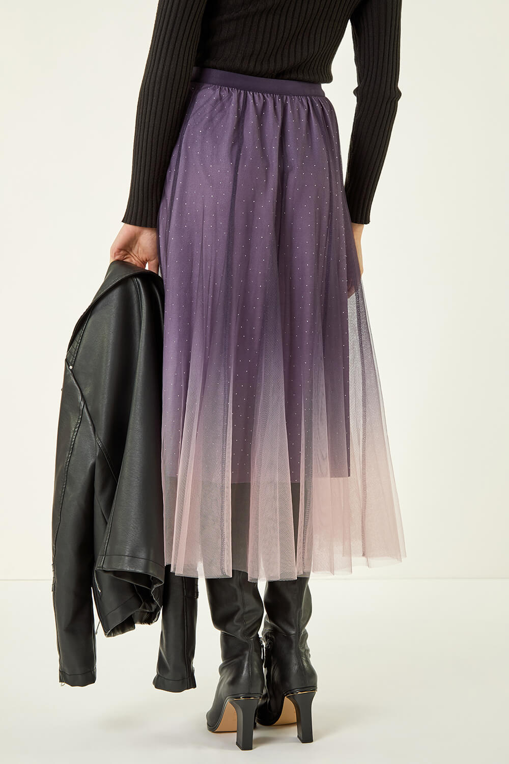 Pink Ombre Dip Dye Mesh Layered Skirt, Image 5 of 7