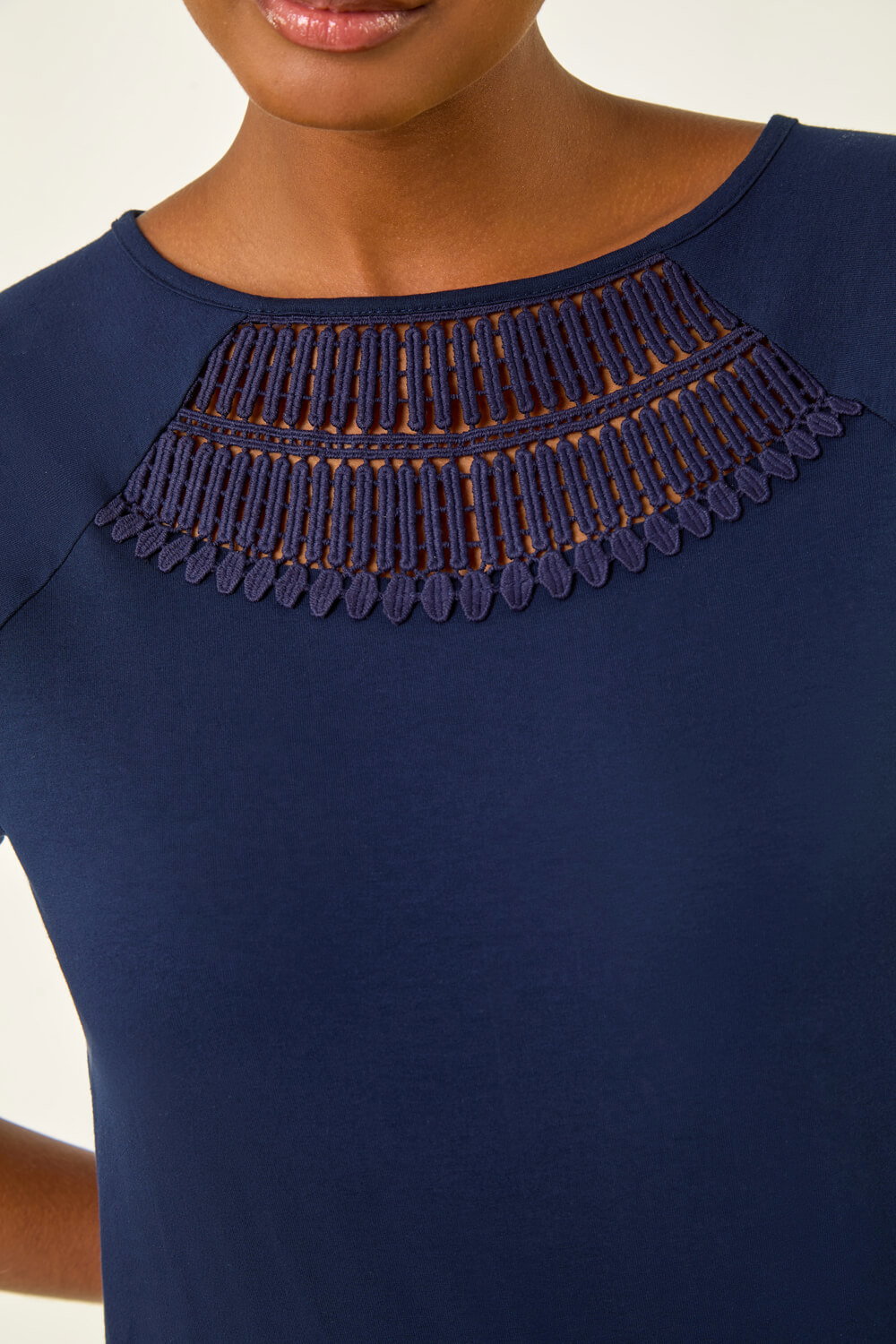 Navy Crochet Neck Stretch T-Shirt, Image 6 of 5