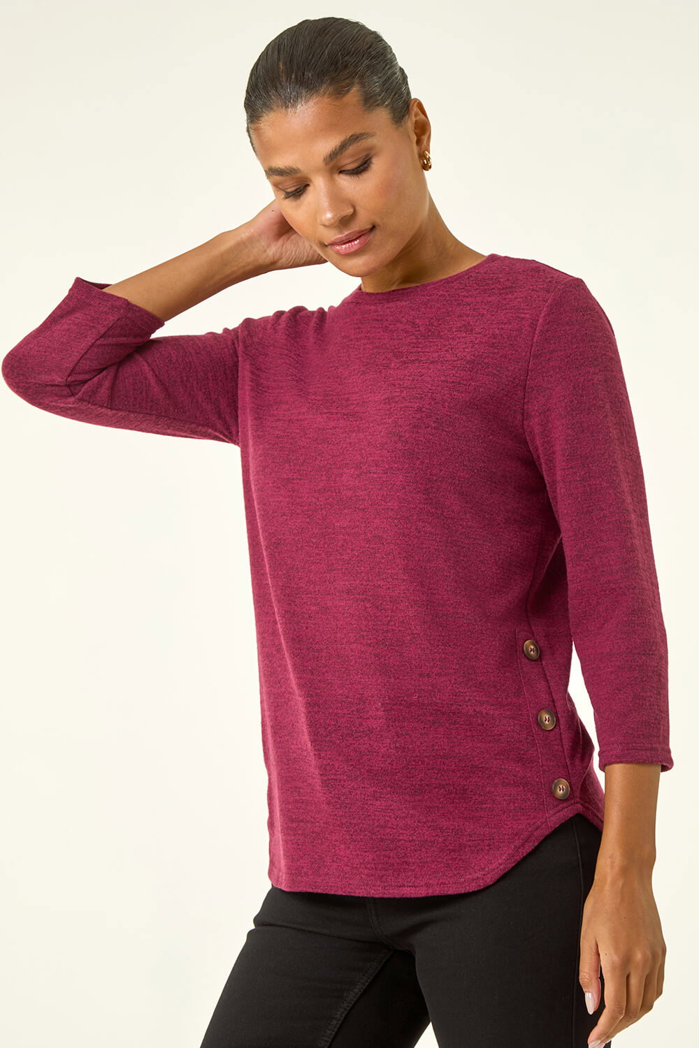 Plum Curved Hem Stretch Top, Image 1 of 5