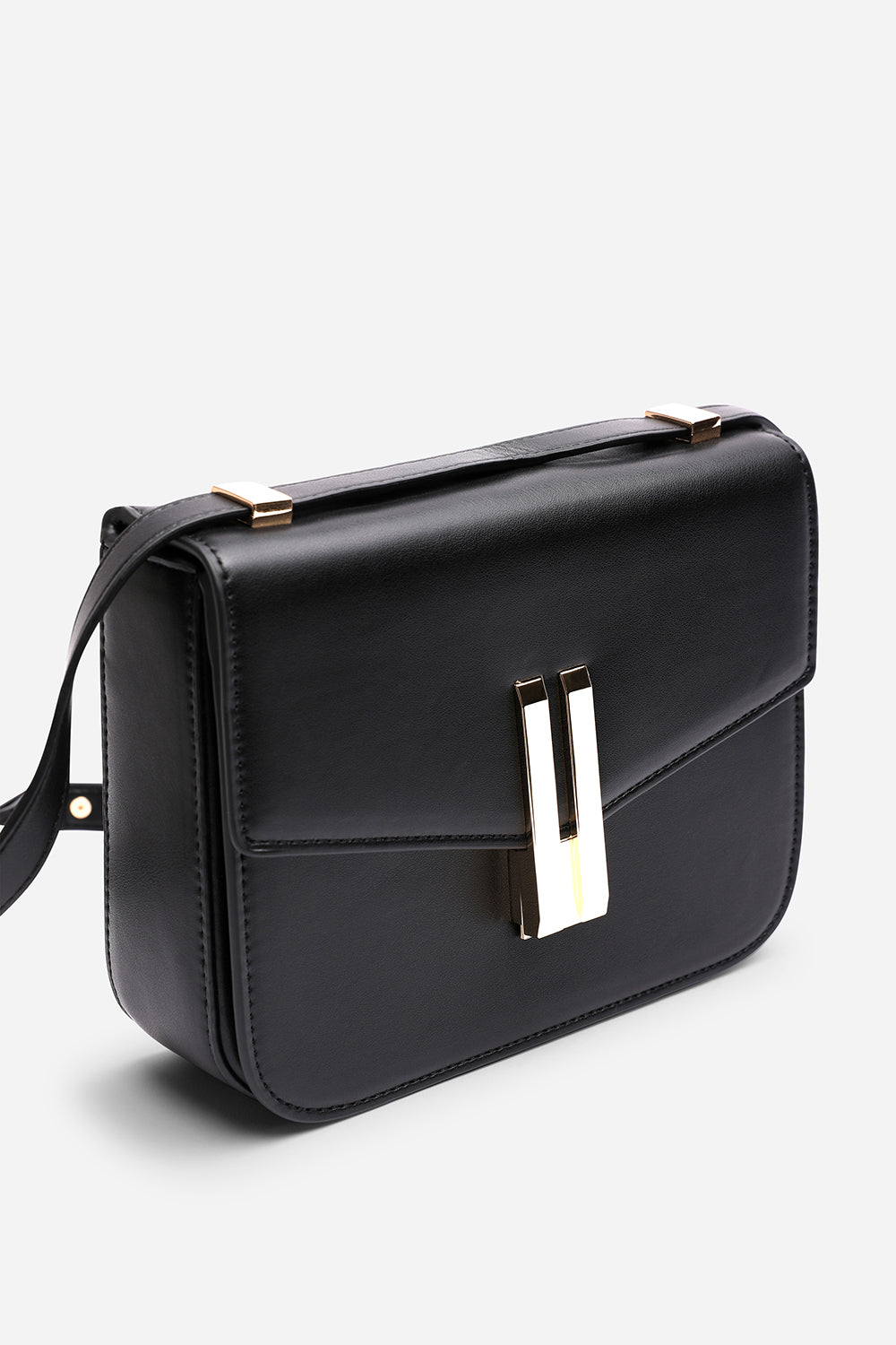 Black Delrio Gold Clasp Cross Body Tofu Bag, Image 4 of 7