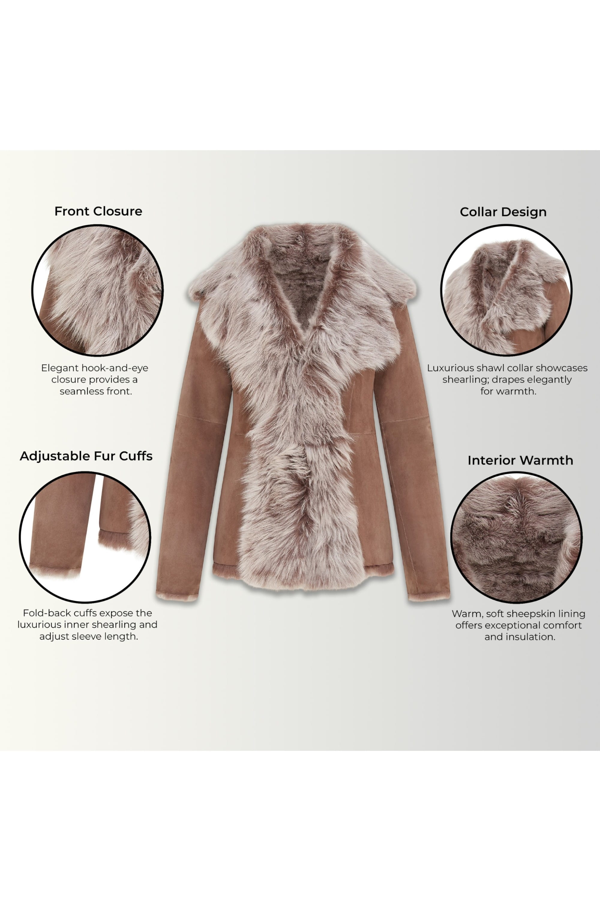 Taupe Sheep Toscana Shearling Leather Jacket, Image 3 of 6