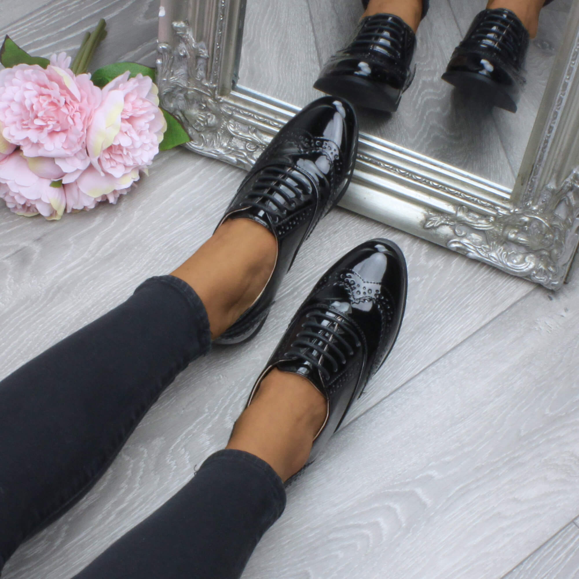 Black Flat Lace Up Oxfords Brogues, Image 5 of 6