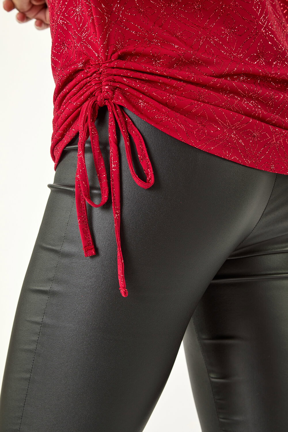 Red Sparkle Cowl Neck Tie Side Top, Image 6 of 5