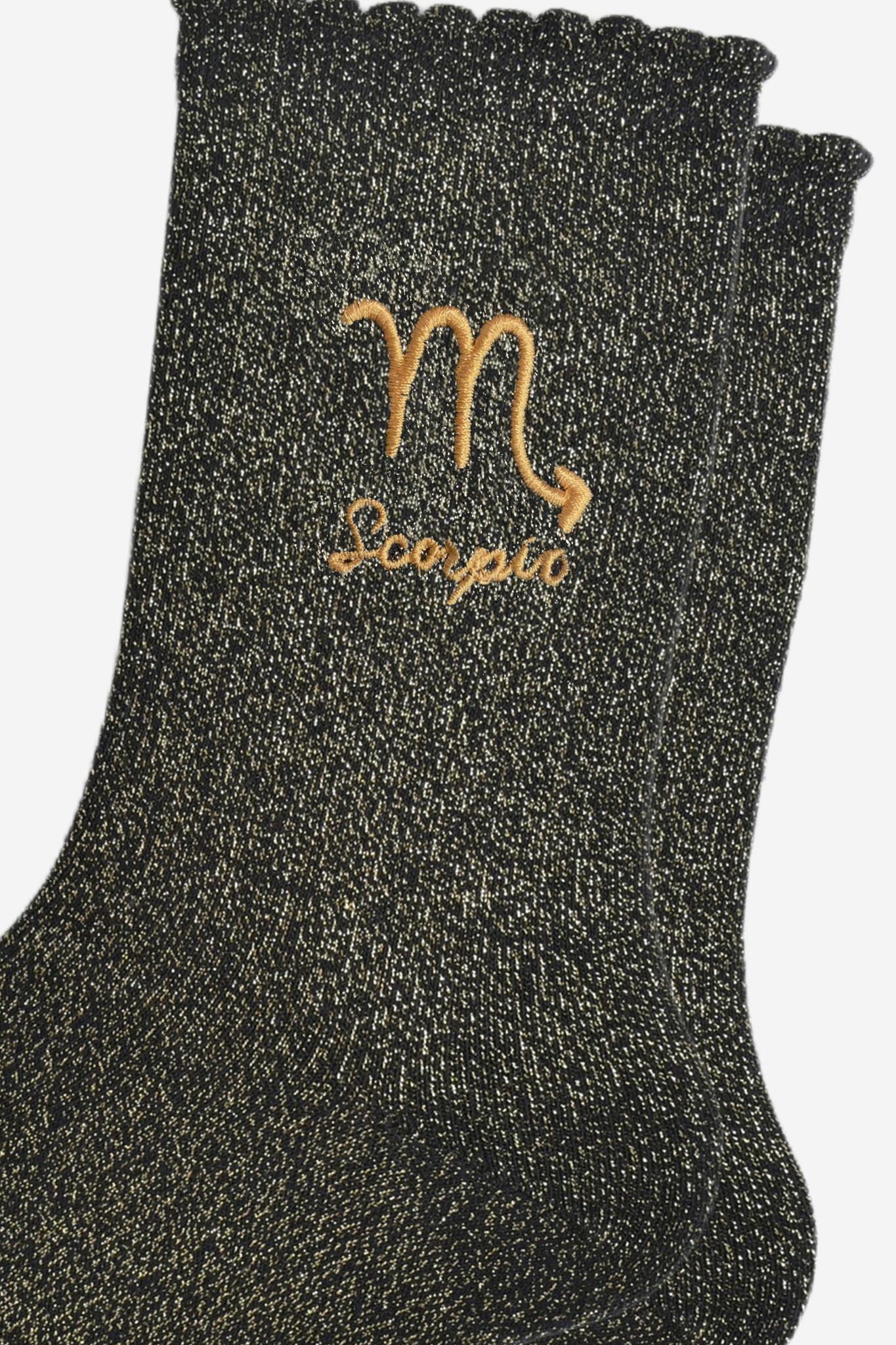 Black Embroiderd Scorpio Zodiac Glitter Socks, Image 2 of 2