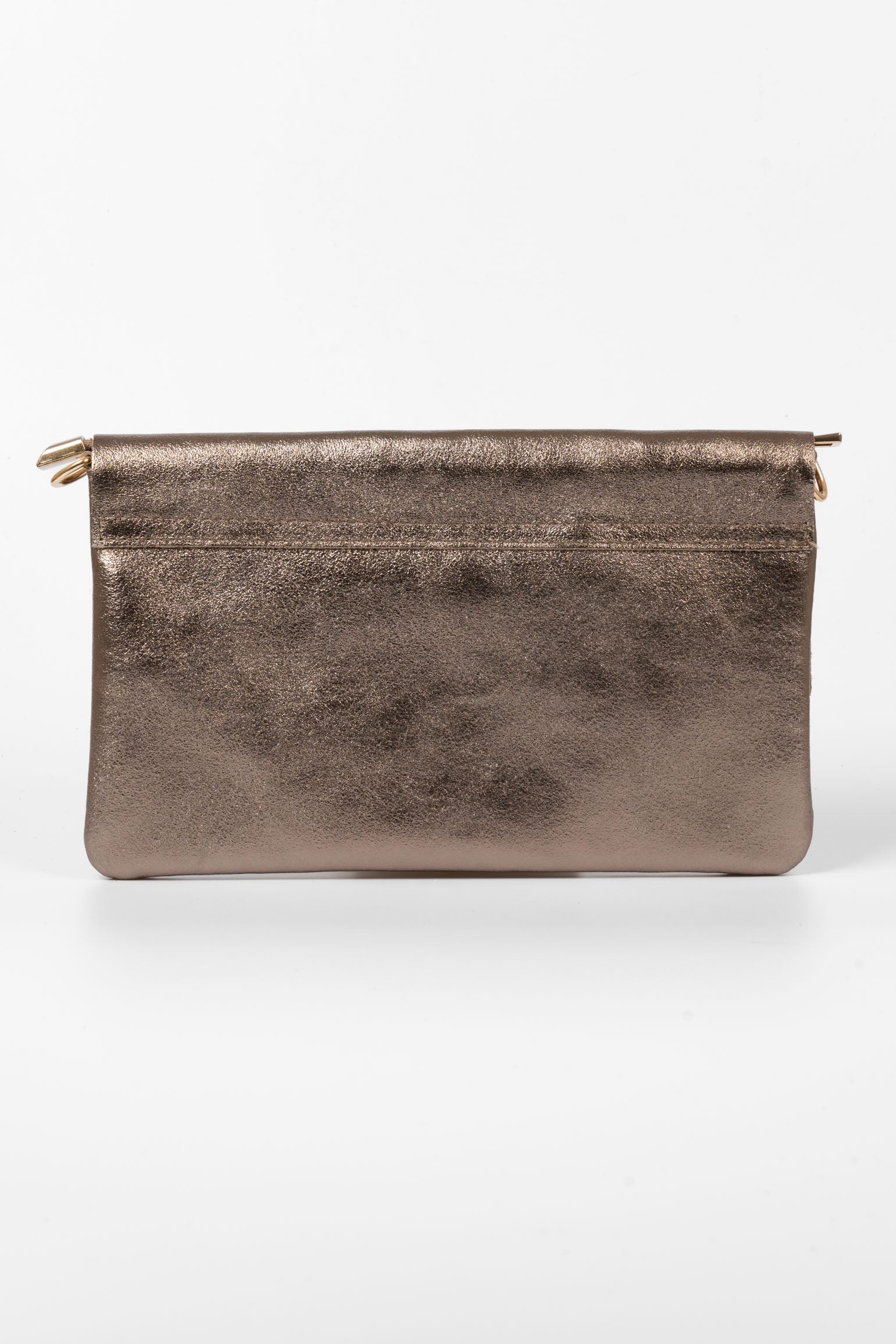 Champagne Metallic Italian Leather Clutch Bag, Image 2 of 3
