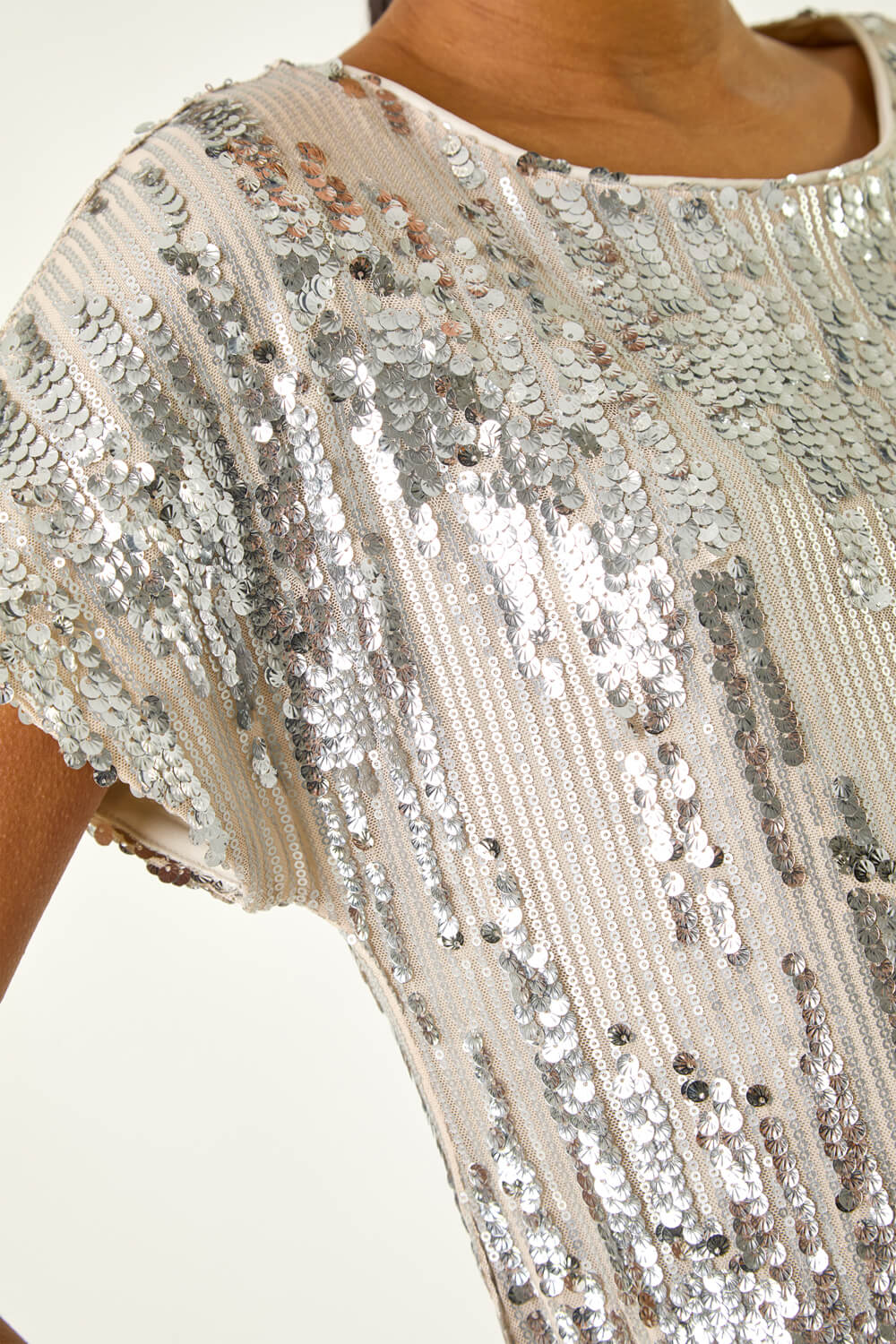 Silver Sequin Shimmer Stretch Dress, Image 6 of 5