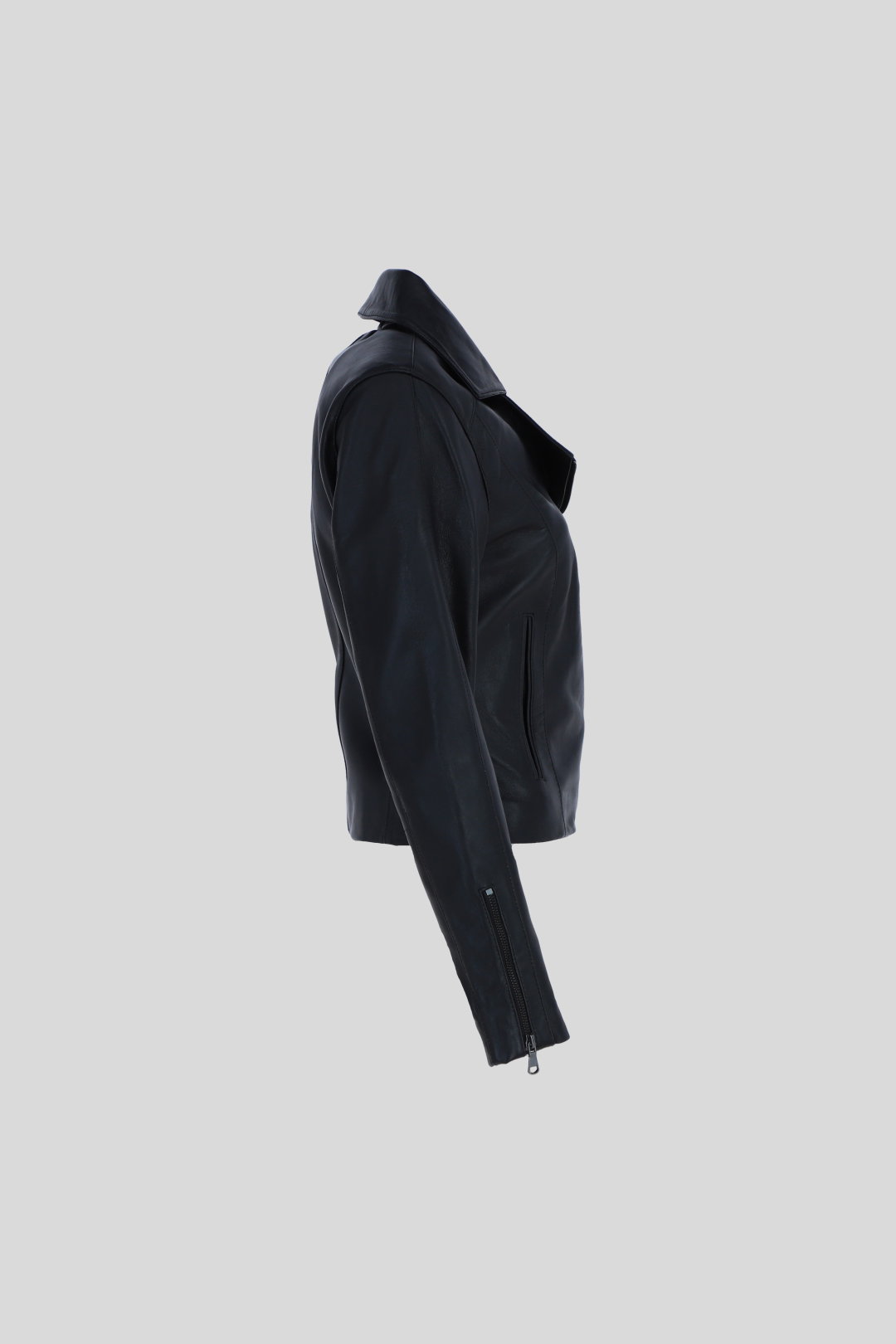 Black Ashwood Leather Black Real Veg Tanned Leather Plain Biker Jacket, Image 5 of 5