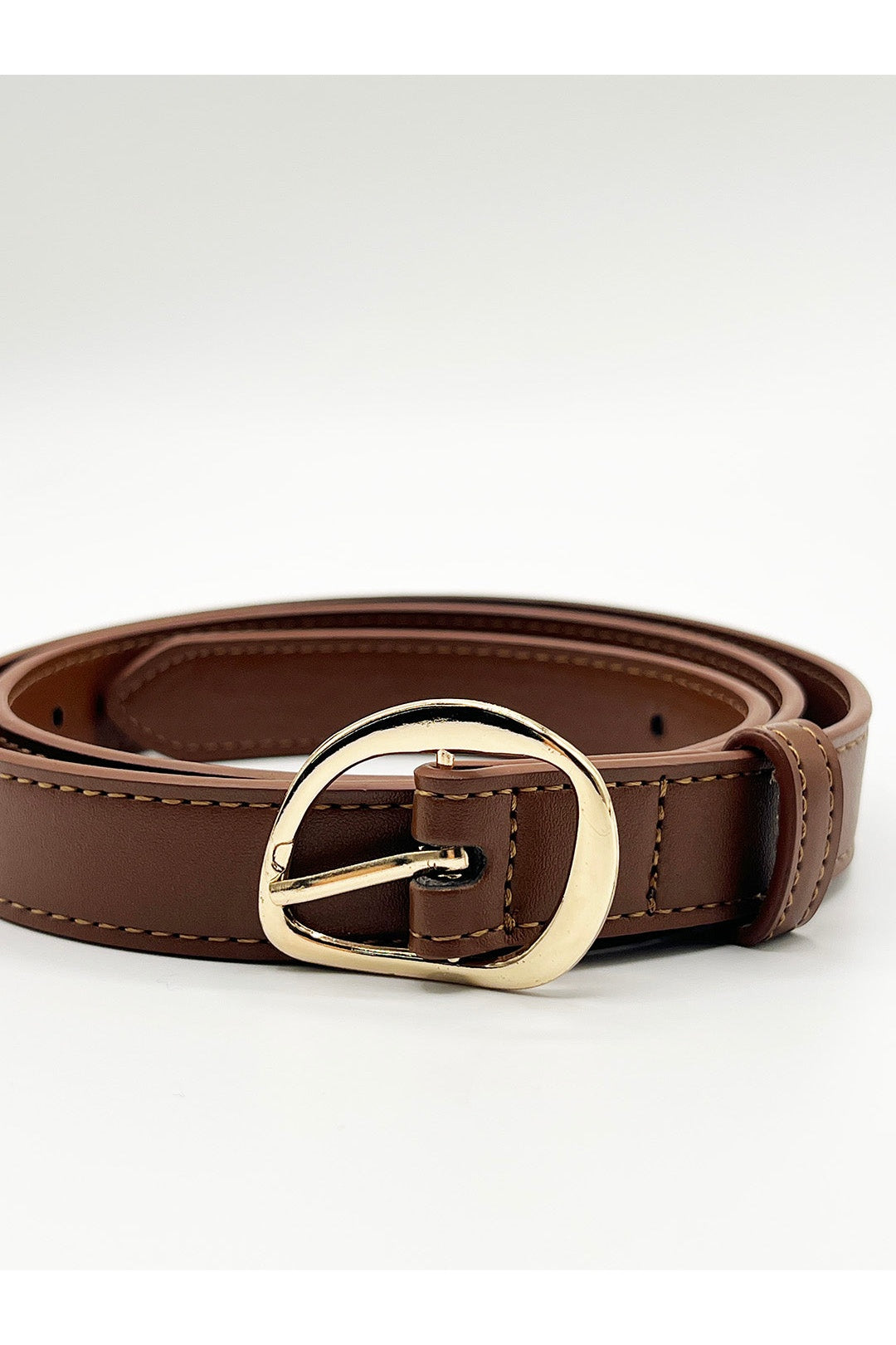 Brown Oval Gold Buckle Belt, Image 2 of 4
