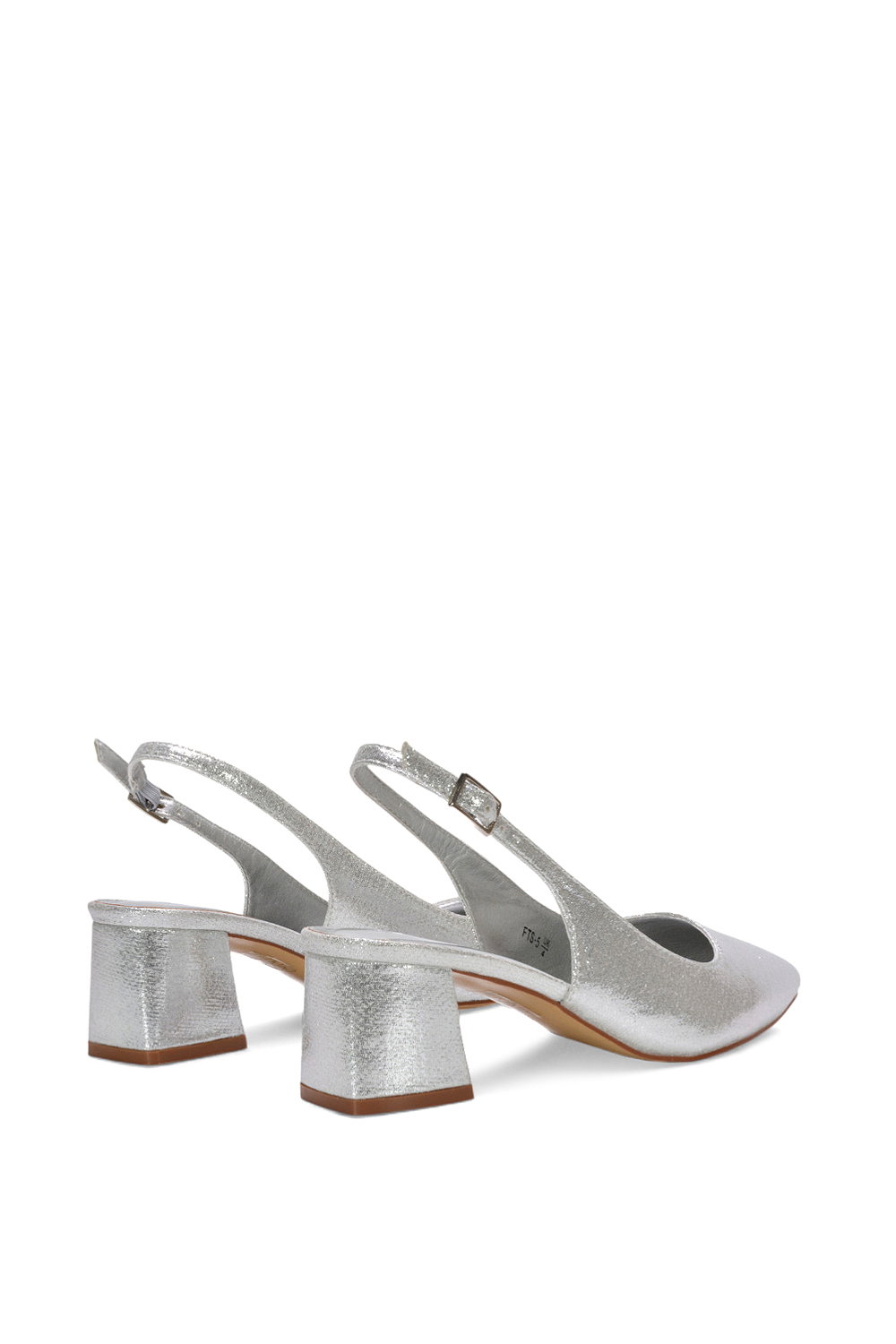 Silver XY London Silver 'Virelai' Shimmer Low Block Heels With Slingback, Image 4 of 6