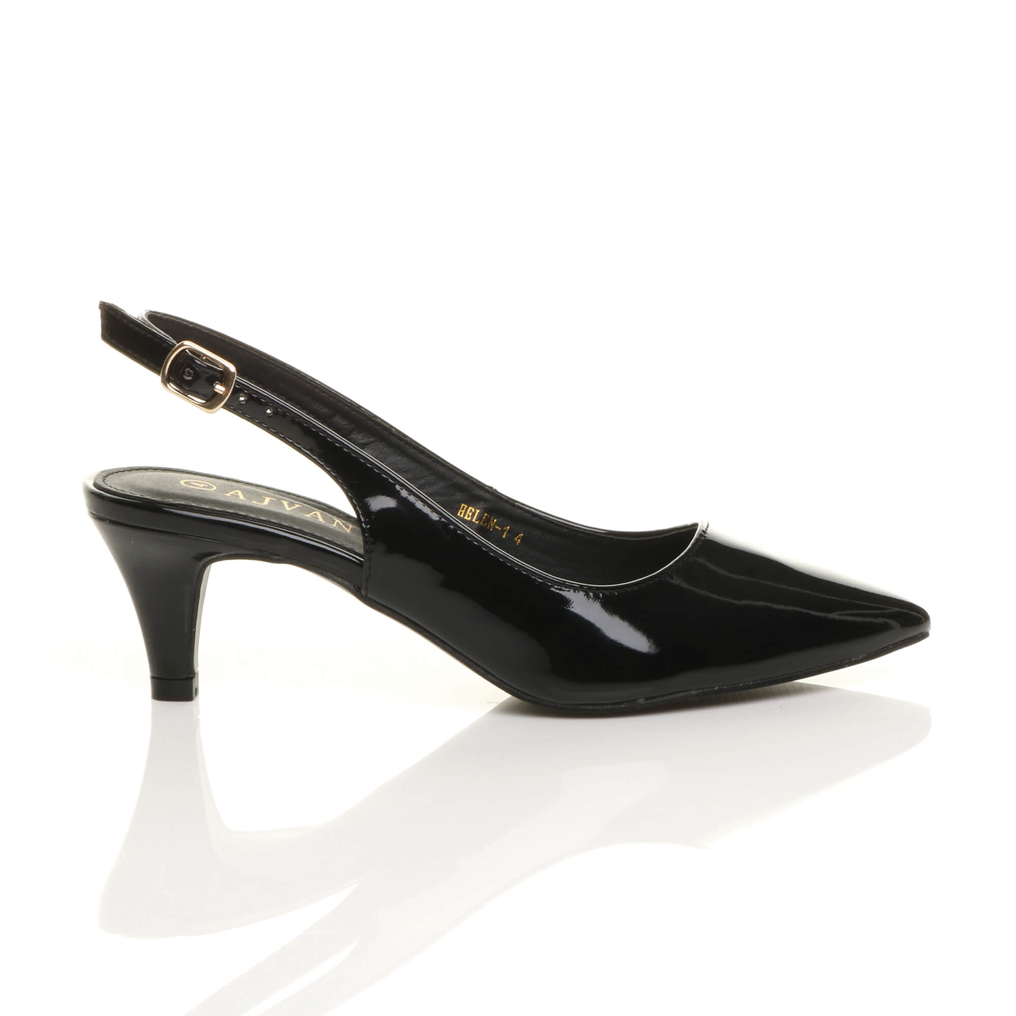 Black Mid Heel Slingback Pointed Toe Court Shoes, Image 2 of 6