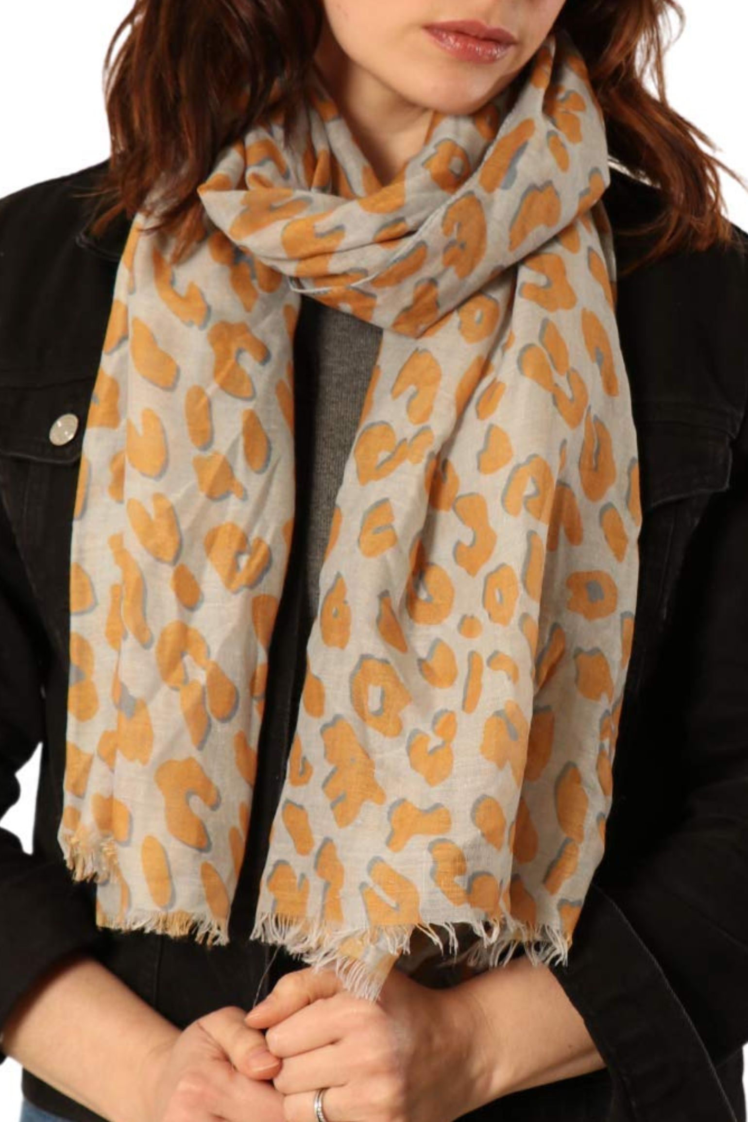 Mustard Bold Leopard Print Lightweight Scarf, Image 2 of 3