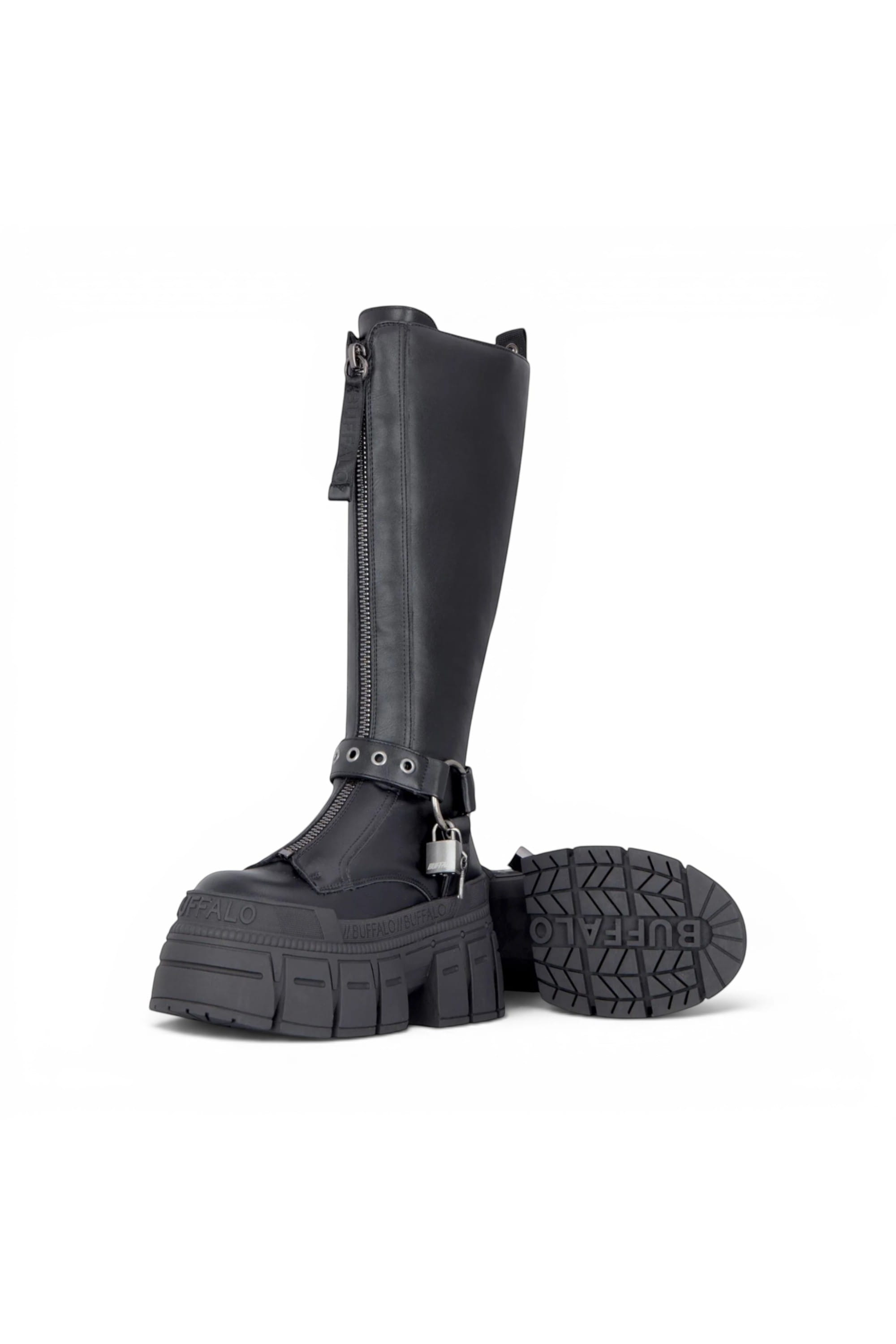 Black Womens High Goth Biker Boots -Gospher Hi, Image 4 of 7
