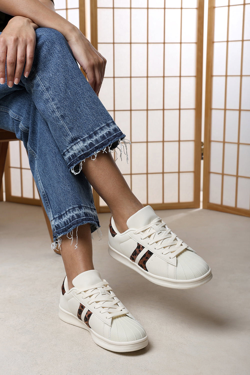 Beige Where's That From Beige Yamileth Stripe Panel Detailed Trainer, Image 6 of 6