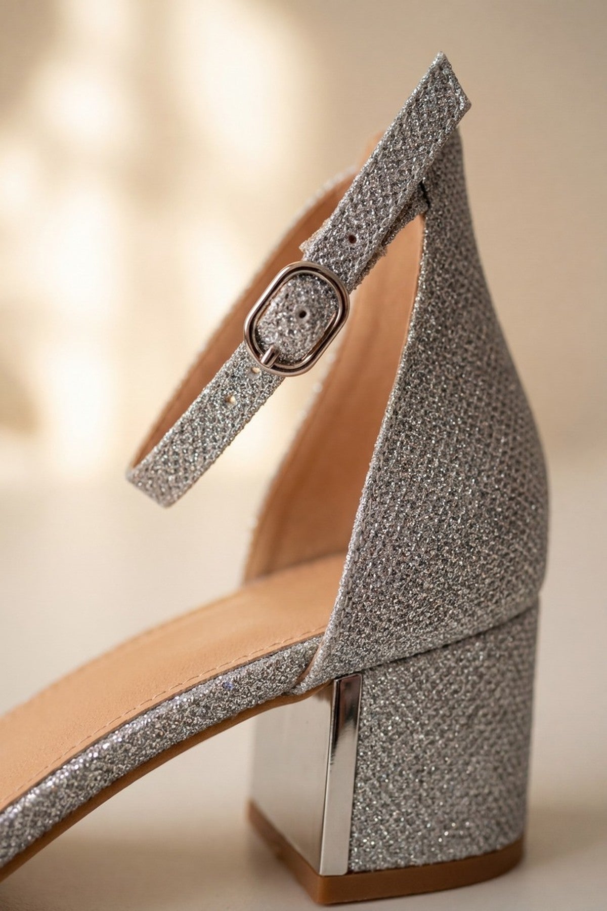 Silver iKrush Silver Bella Womens Glitter Block Heel Sandals, Image 4 of 7