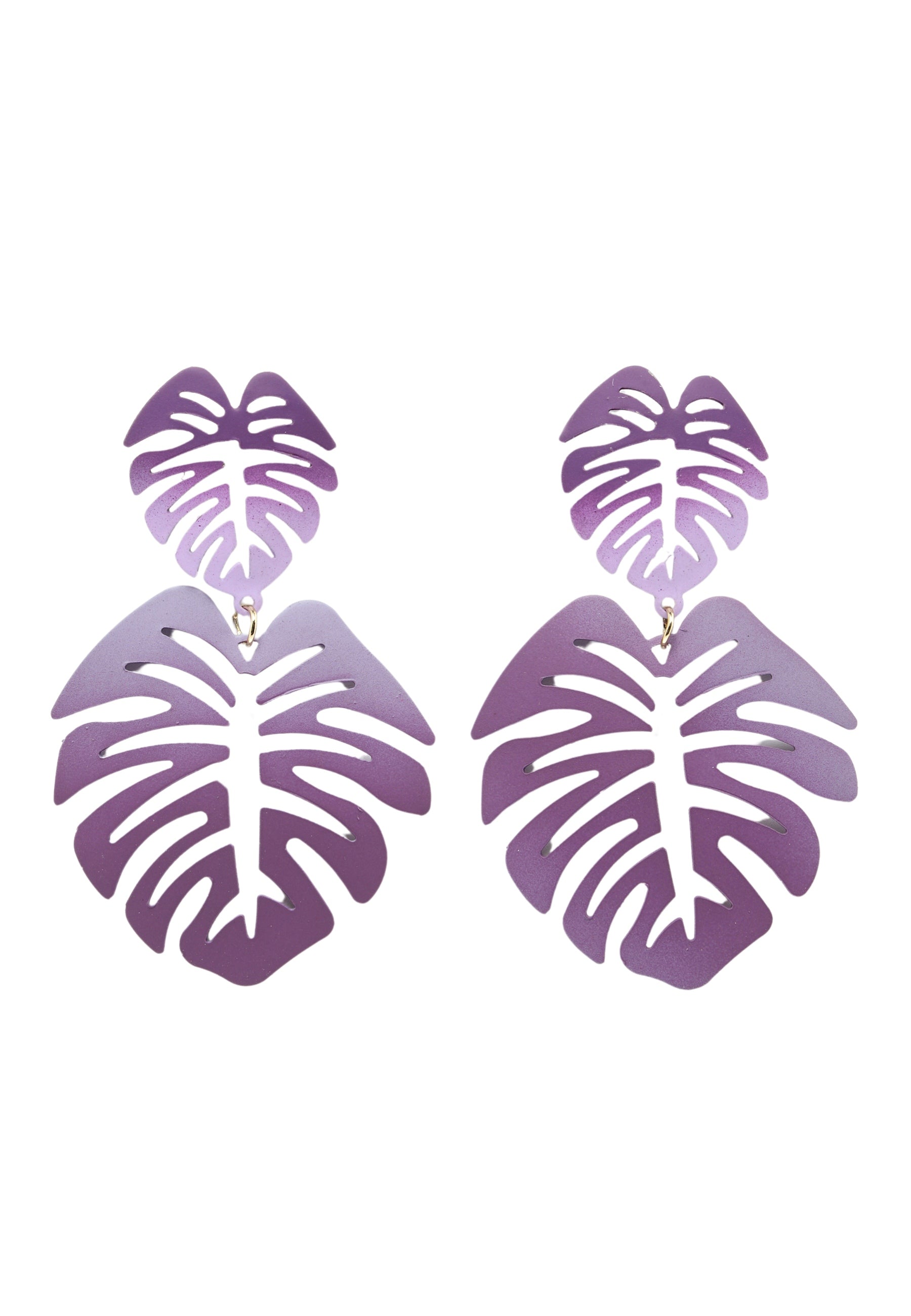 Purple Green Palm Leaf Dangle Earrings