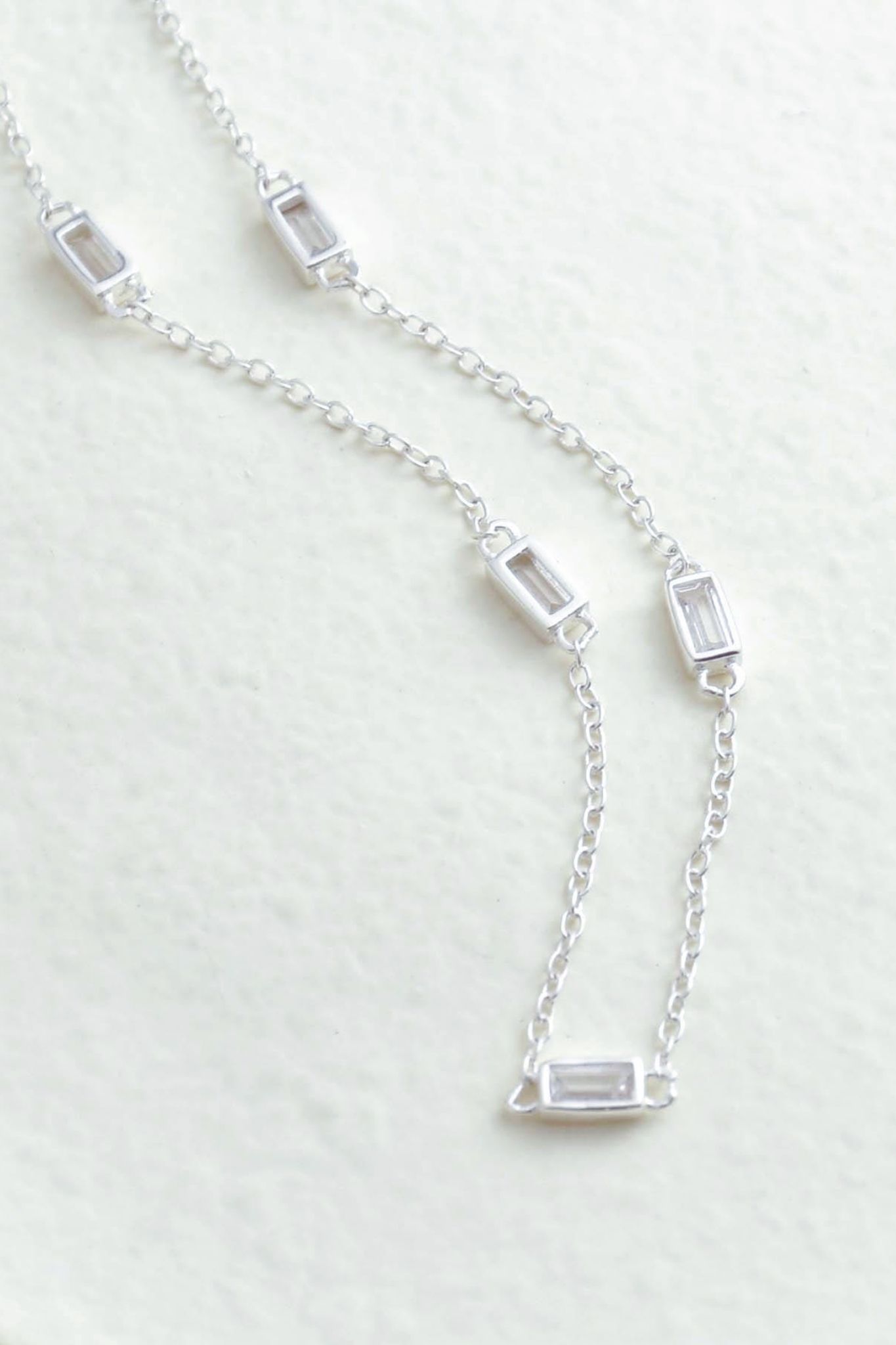 Metallic Sterling Silver Baguette Cz Sparkly Necklace