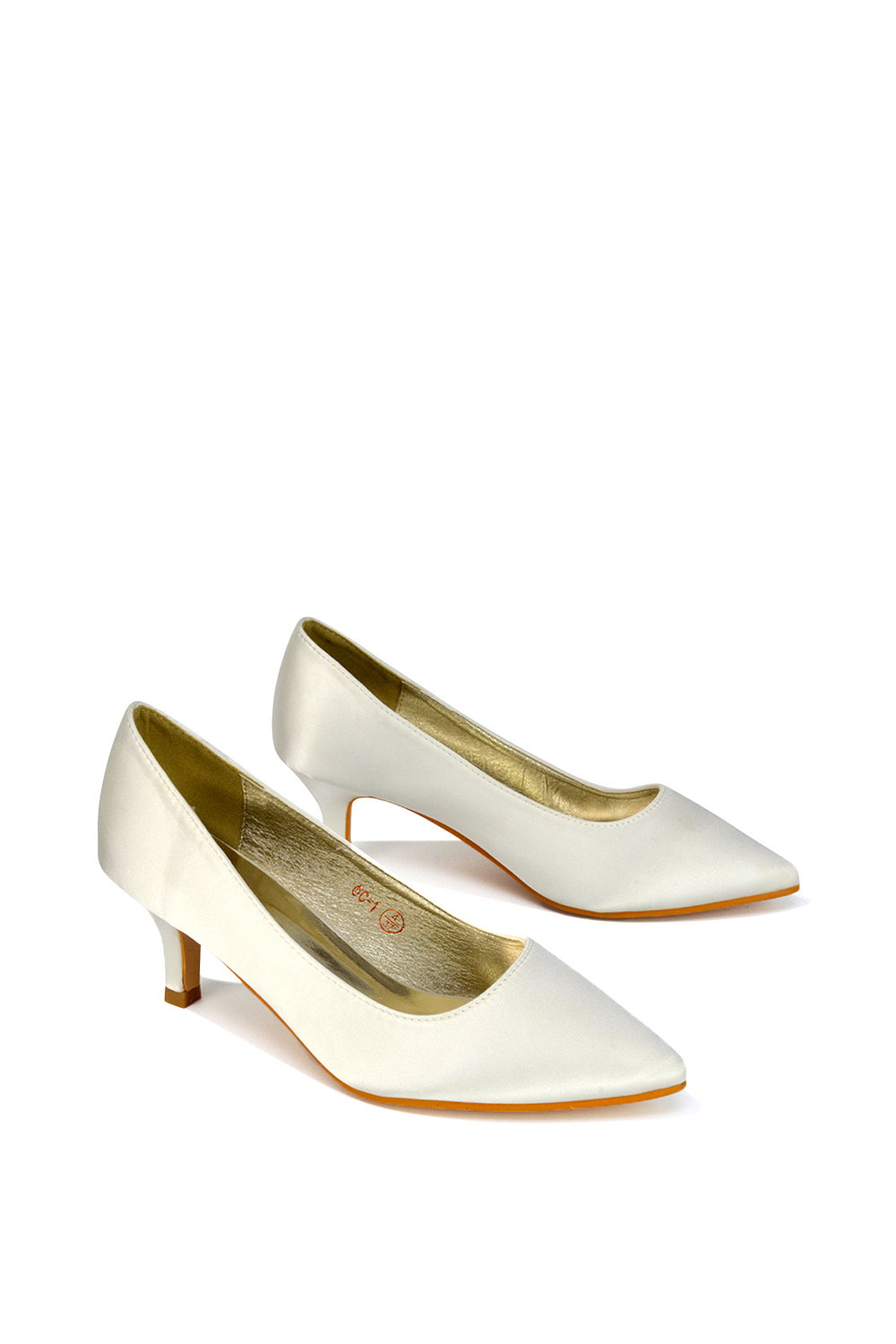 Ivory XY LONDON Ivory 'Gwyneth' Pointed Toe Mid Stiletto Kitten Heel Court Shoes, Image 4 of 4