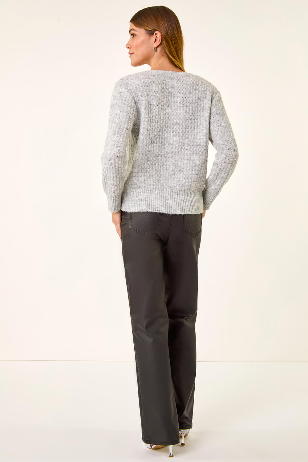 Grey Buttoned Sequin Knit Cardigan, Image 5 of 7