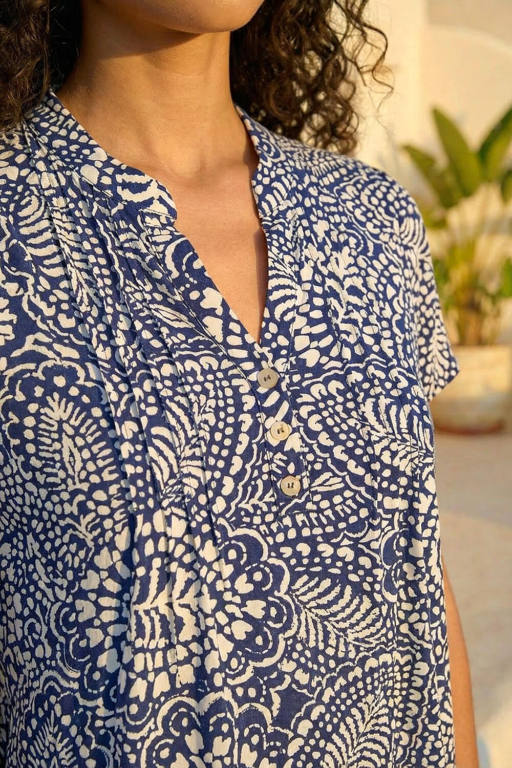 Petite Abstract Print Button Stretch Top , Image 5 of 4