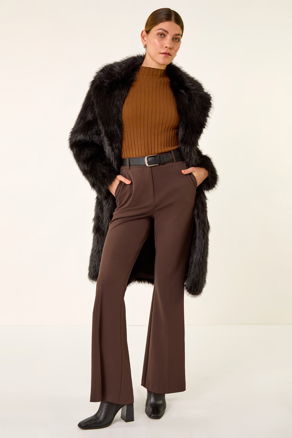 Black Premium Faux Fur Coat, Image 4 of 6