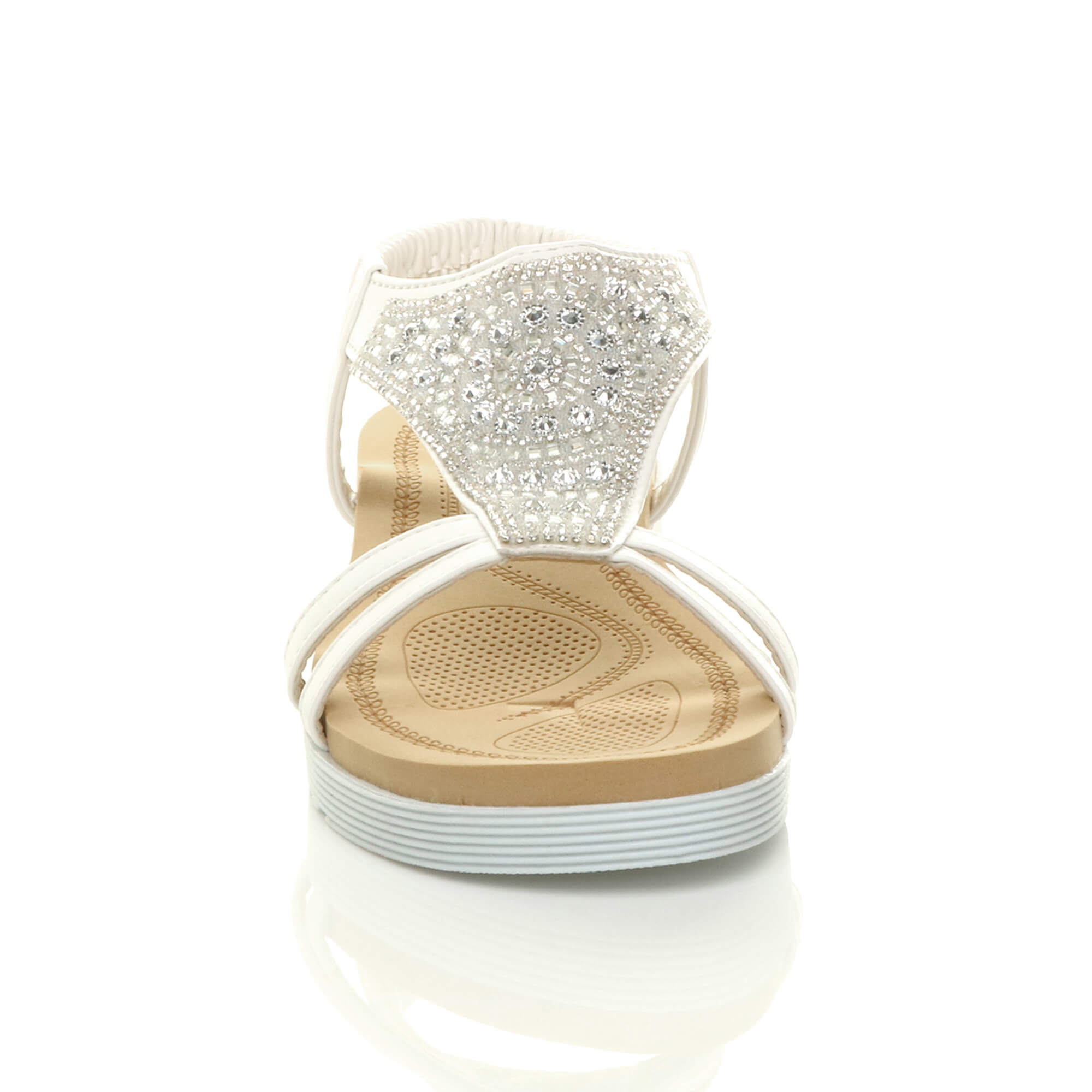 White AJVANI White Flatform Diamante T-Bar Slingback Sandals, Image 6 of 6