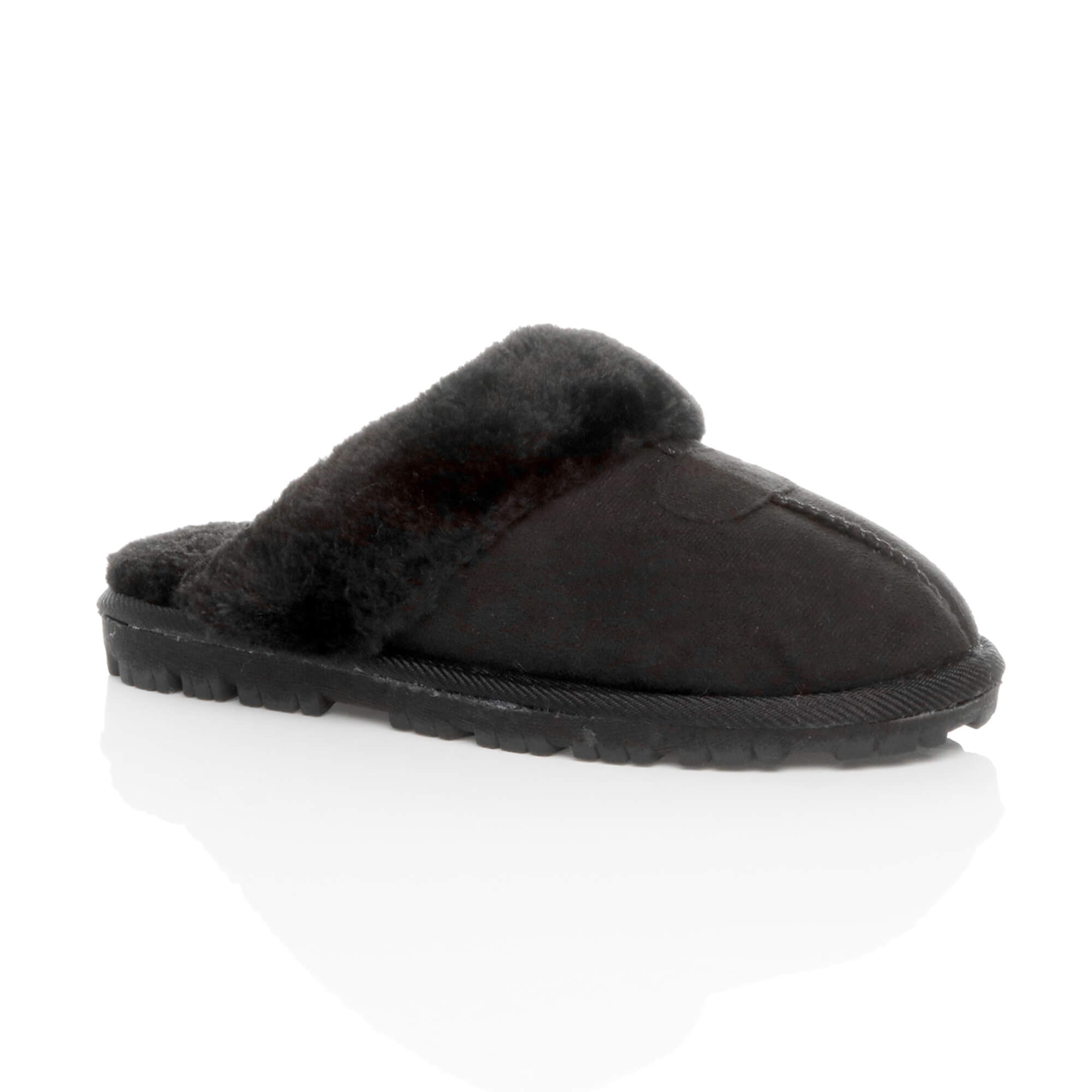 Black AJVANI Black Faux Fur Lined Slip On Memory Foam Mules Slippers, Image 1 of 5
