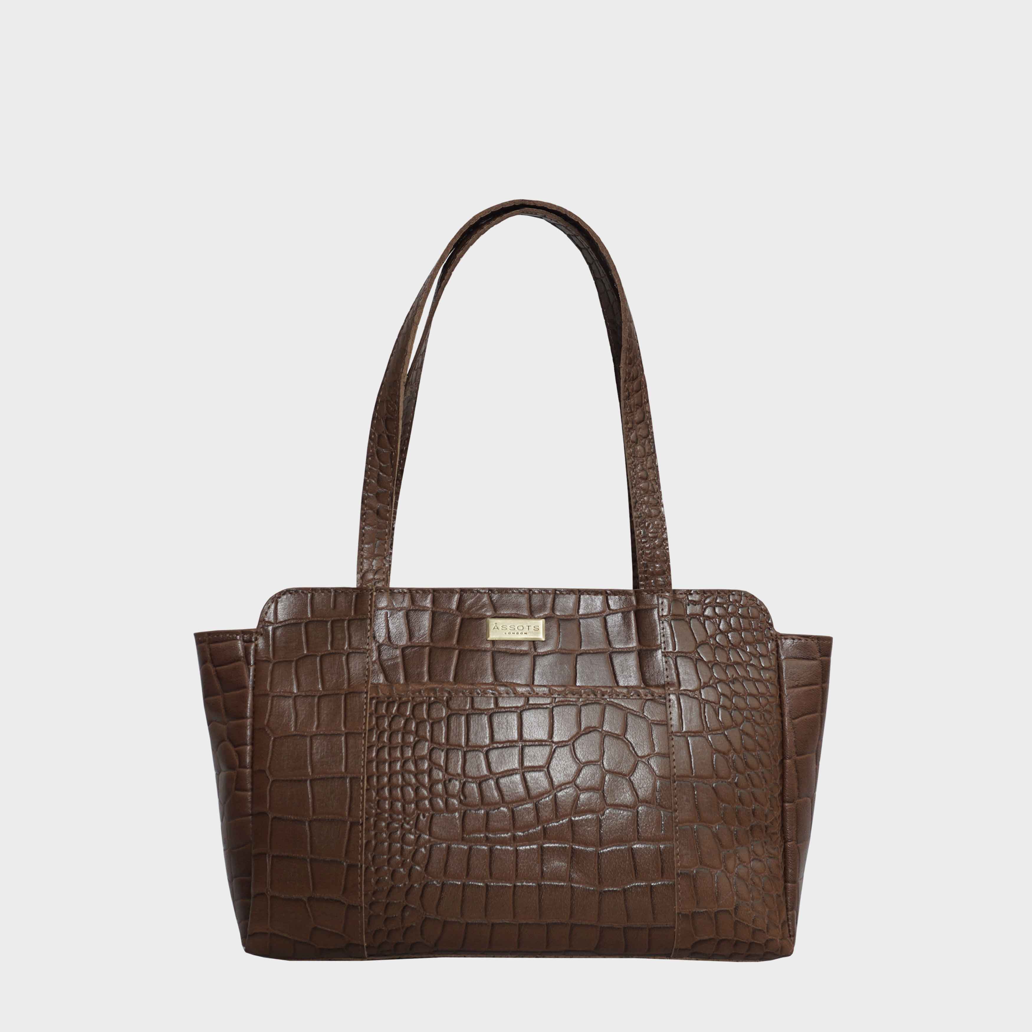 Tan 'JUDITH' Croc Real Leather Shoulder Bag, Image 1 of 4