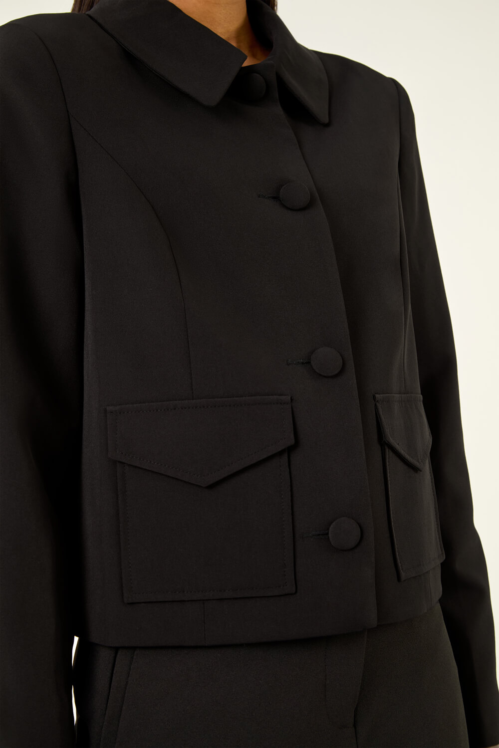 Black Smart Buttoned Pocket Jacket, Image 6 of 5