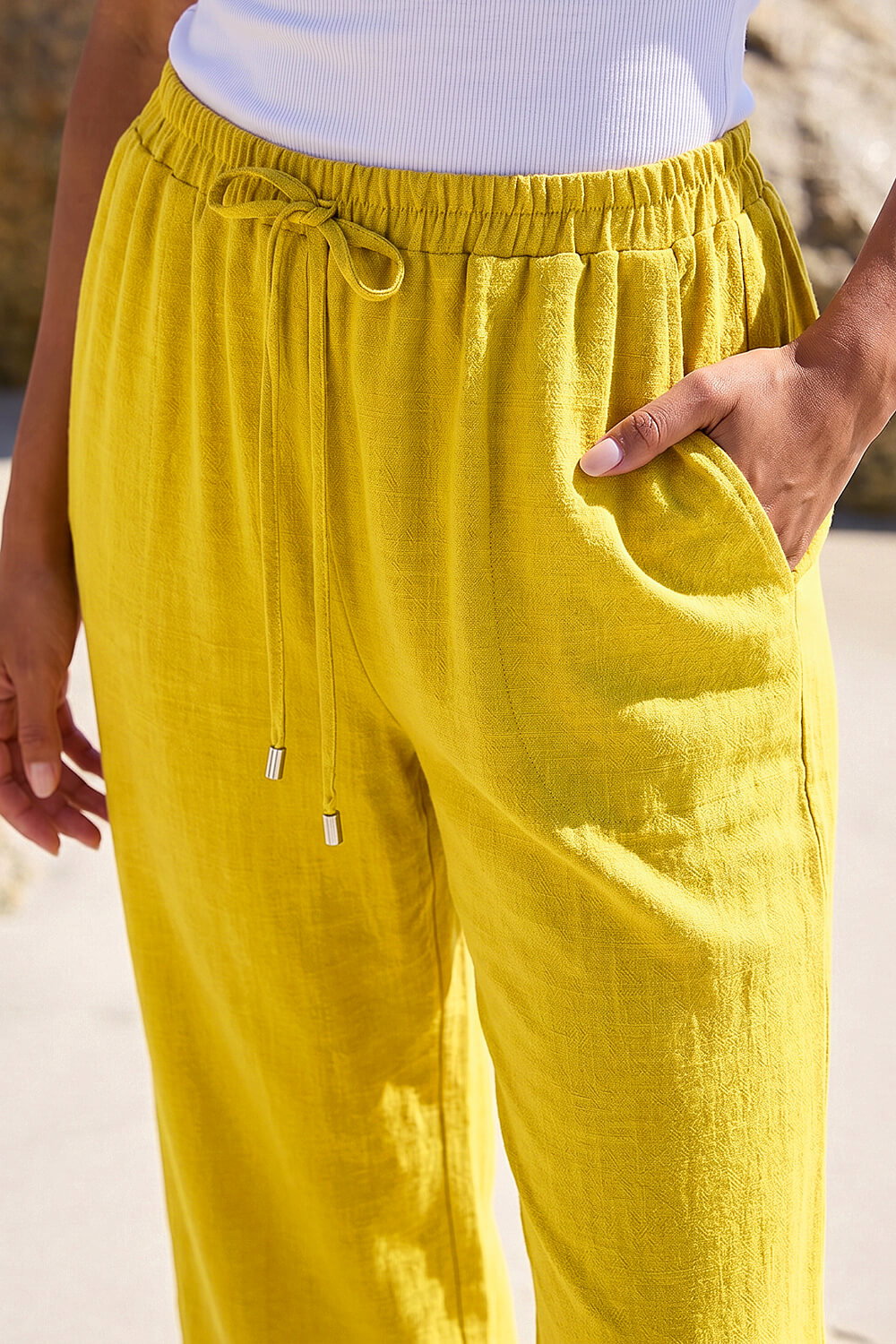 Ochre Cropped Linen Blend Trouser, Image 5 of 4